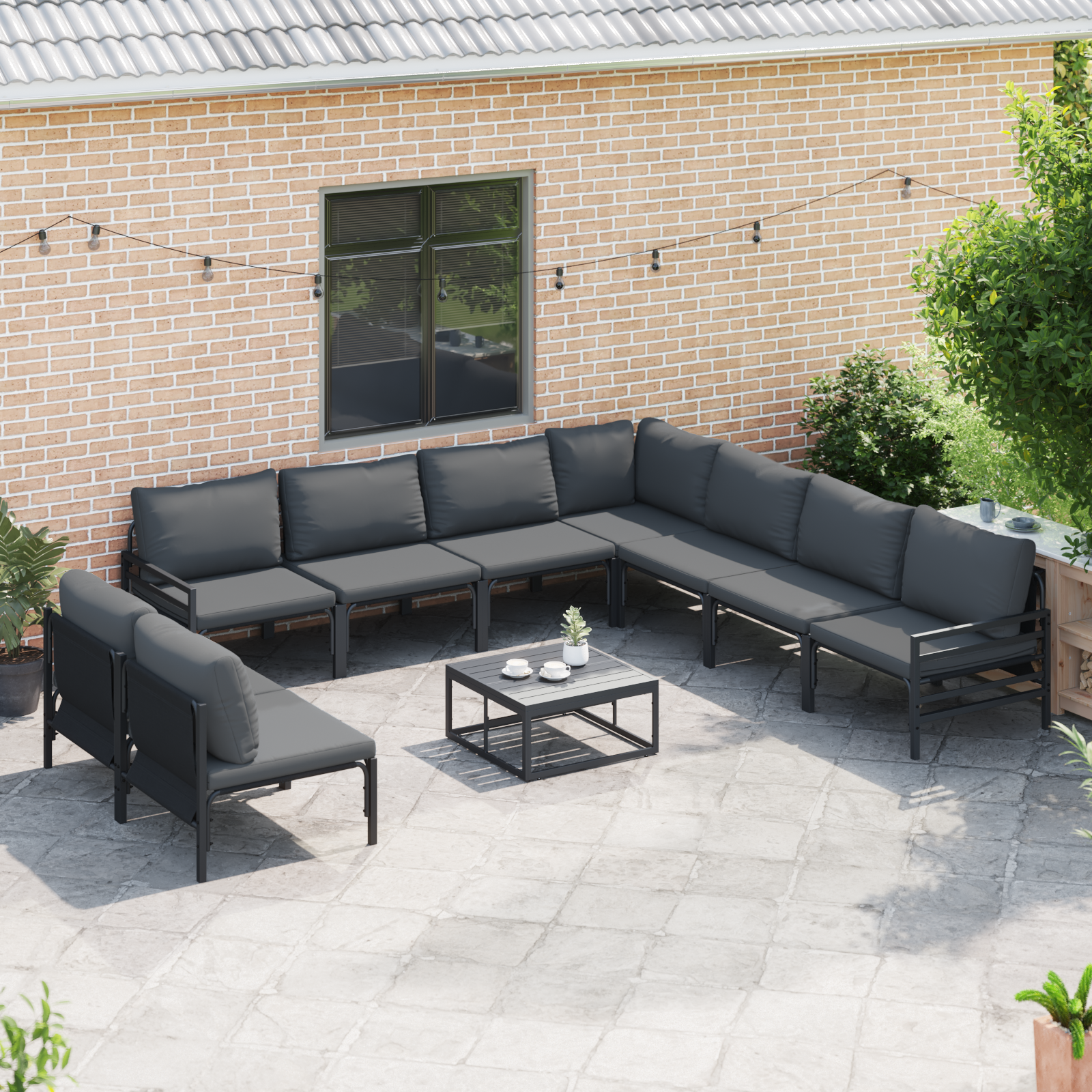 Hagesofa Set 9 pcs Antrasitt Stål