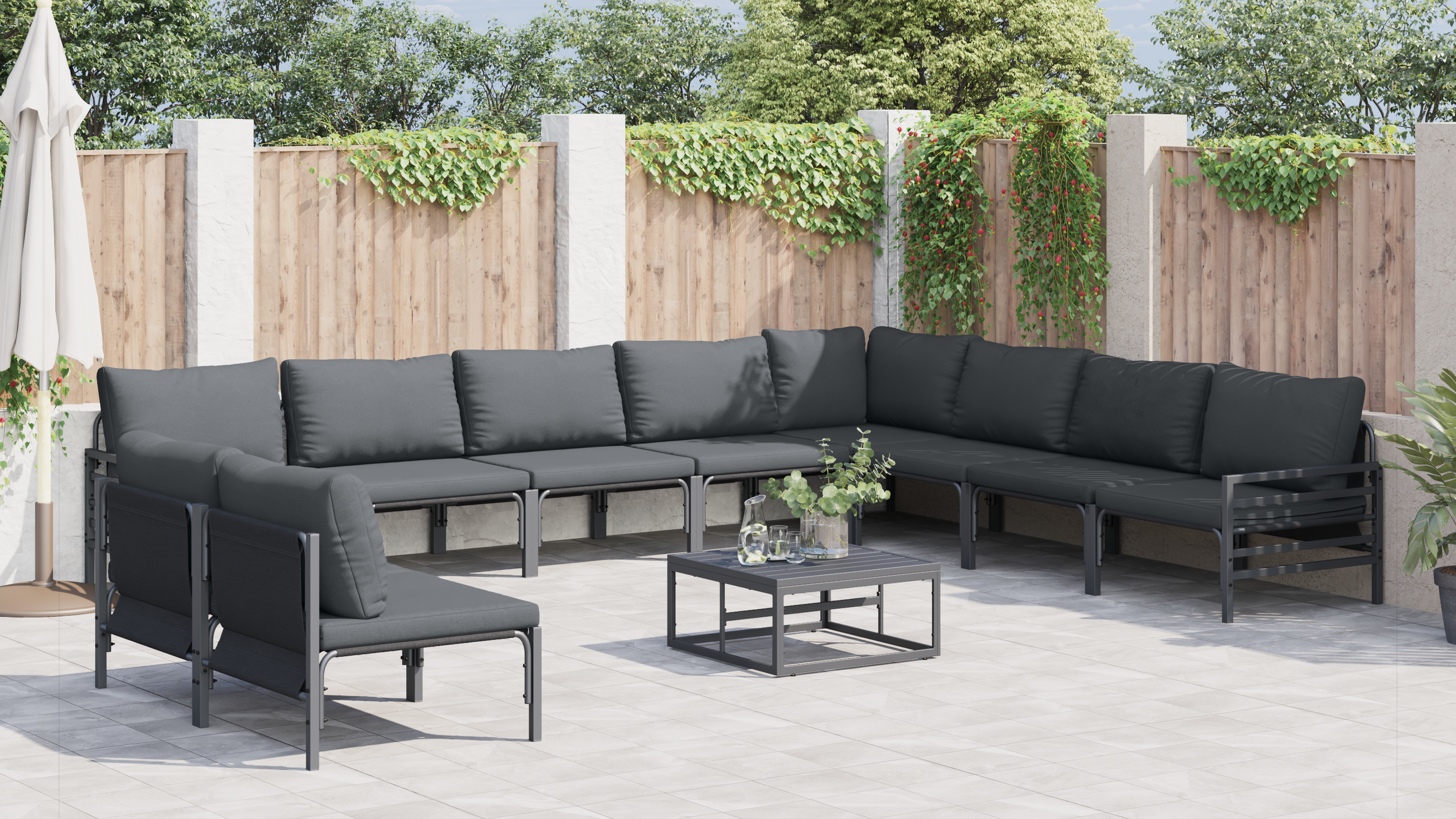 Hagesofa Set 10 pcs Antrasitt Stål