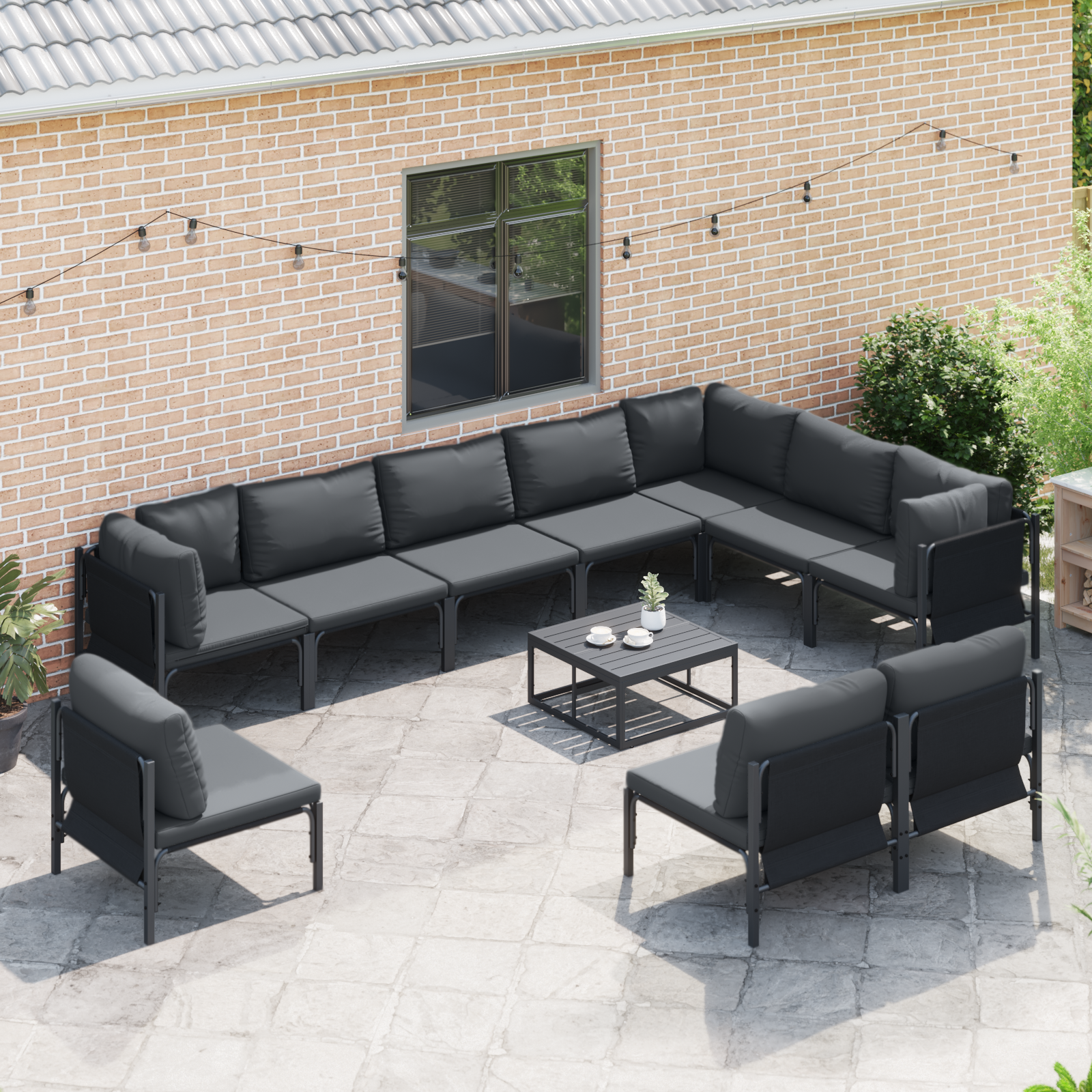 Hagesofa Set 10 pcs Antrasitt Stål