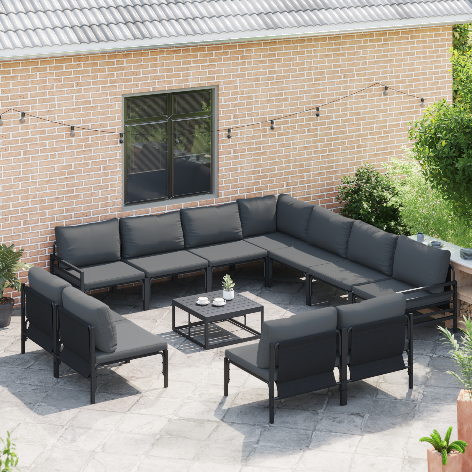 Hagesofa Set 11 pcs Antrasitt Stål