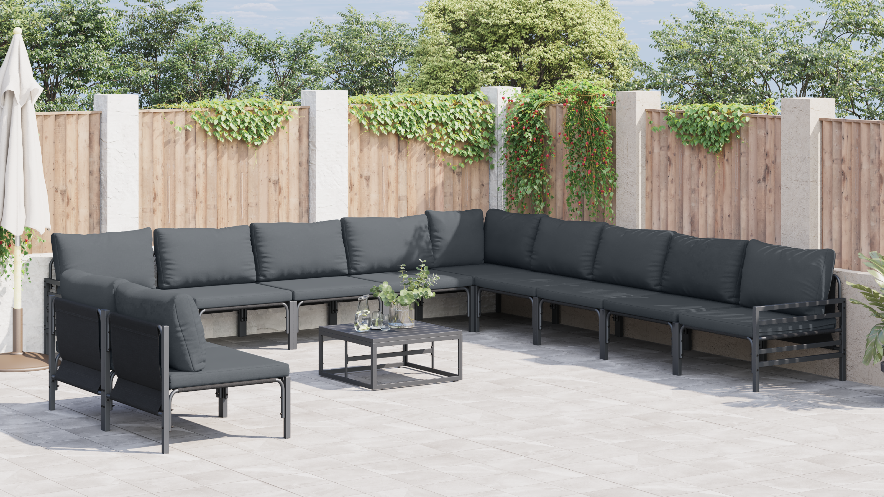 Hagesofa Set 12 pcs Antrasitt Stål