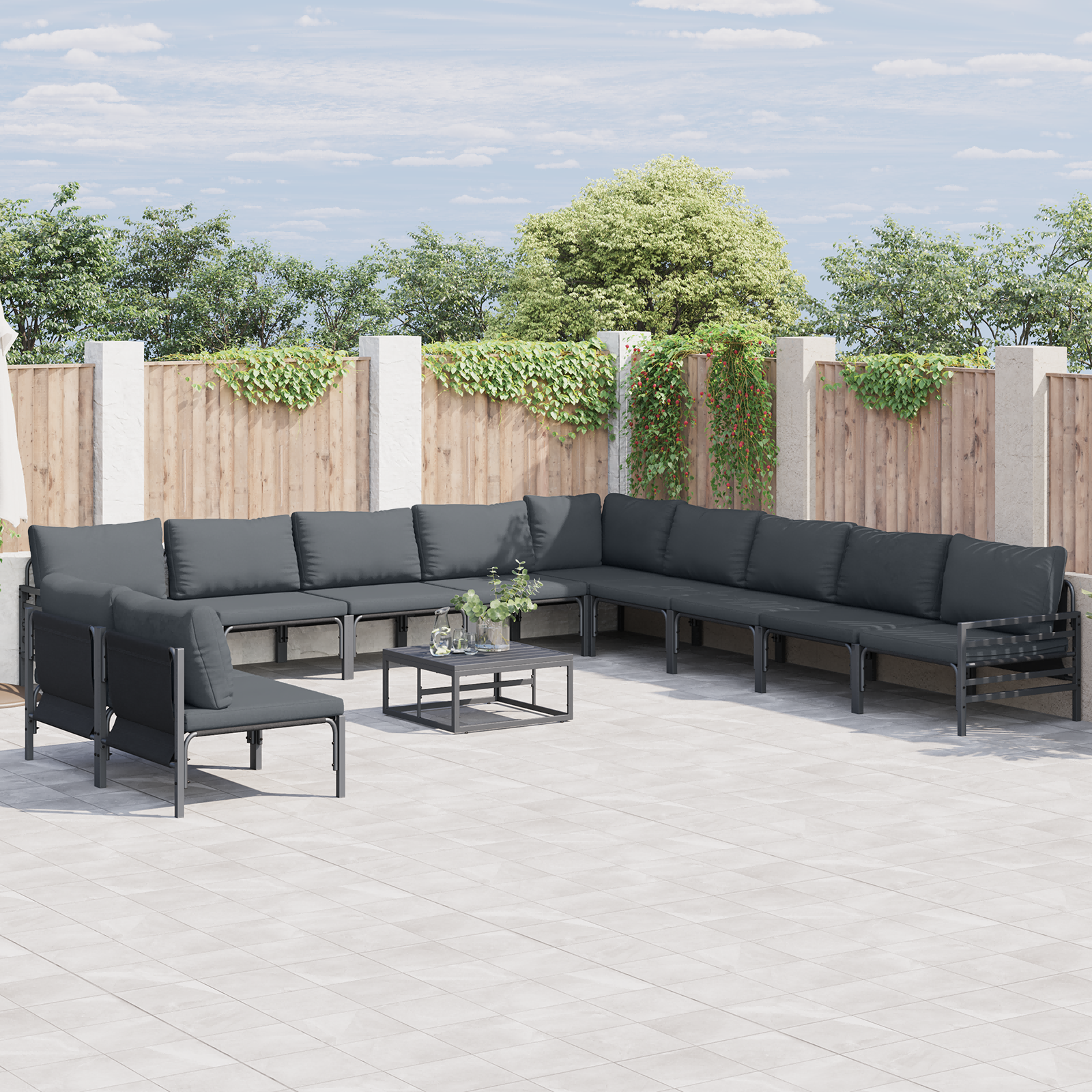 Hagesofa Set 12 pcs Antrasitt Stål