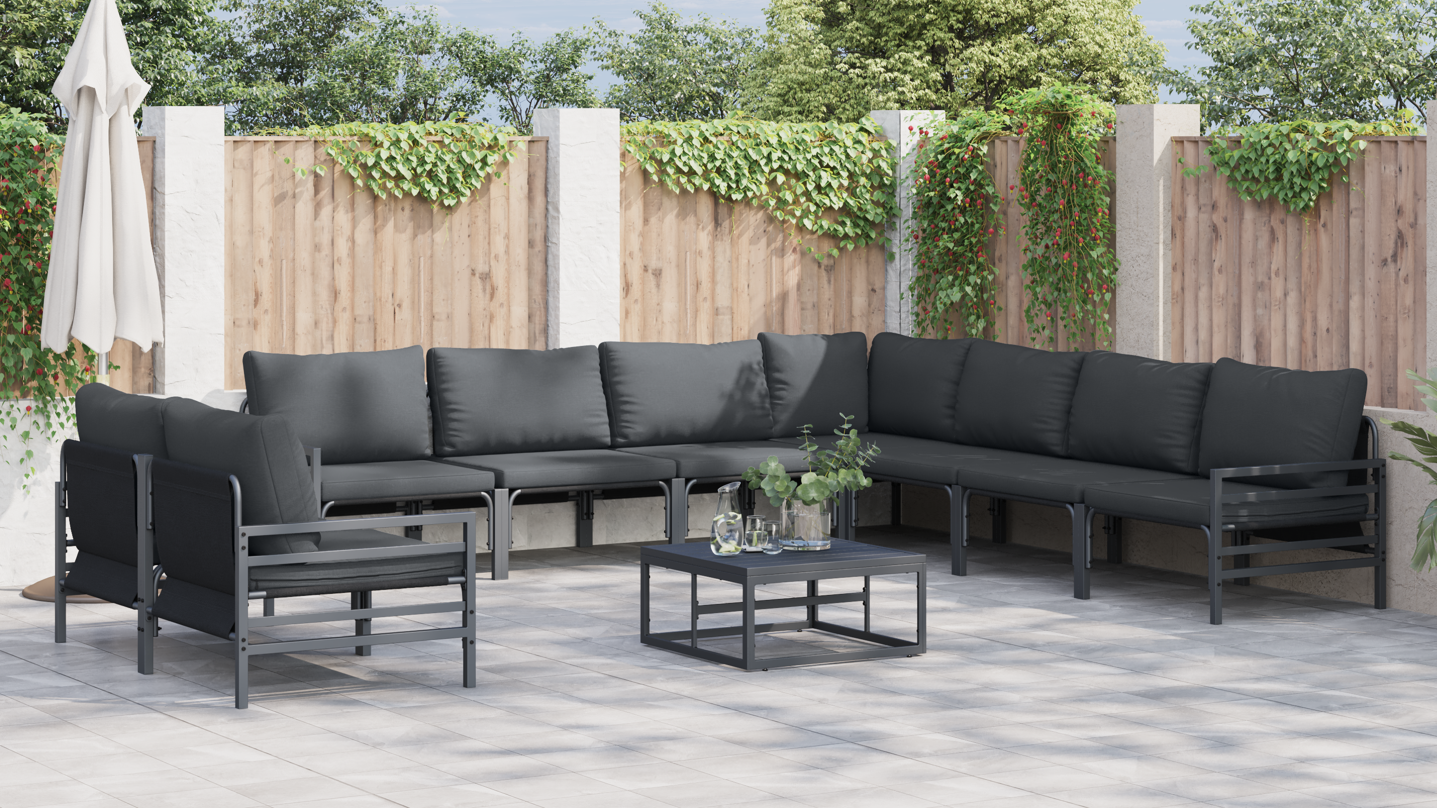 Hagesofa Set 9 pcs Antrasitt Stål