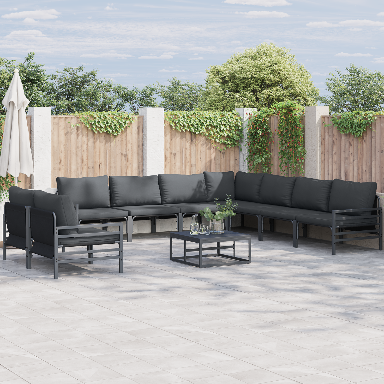 Hagesofa Set 9 pcs Antrasitt Stål