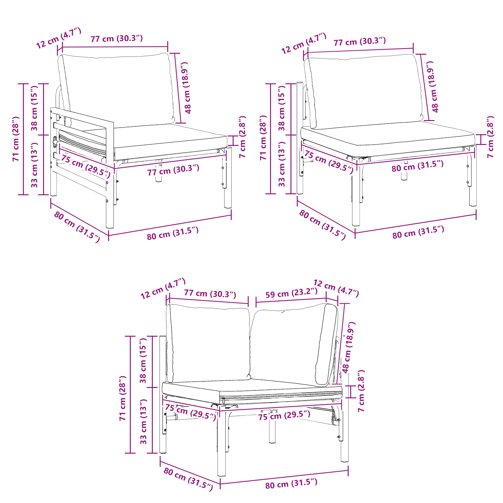 Hagesofa Set 9 pcs Antrasitt Stål