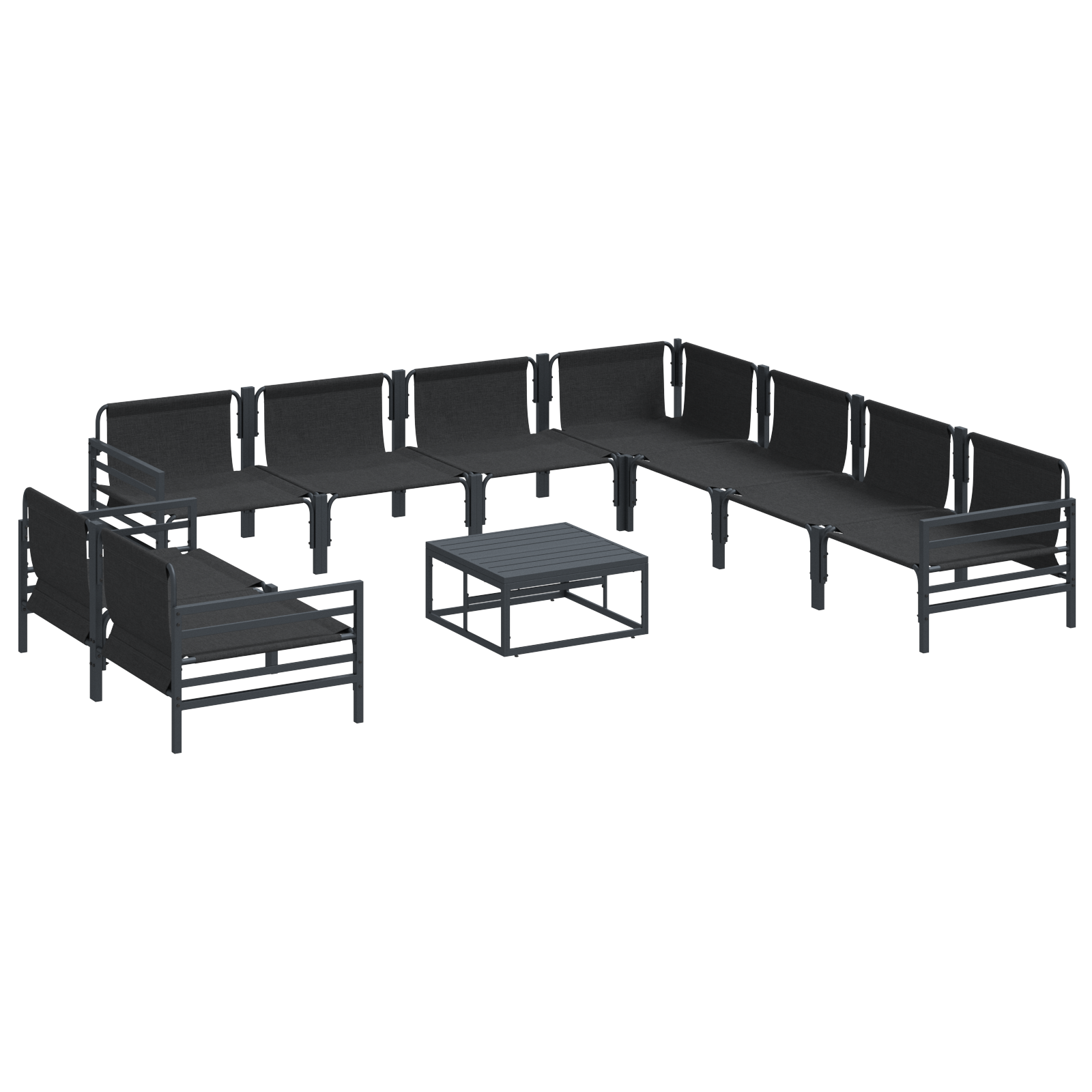 Hagesofa Set 10 pcs Antrasitt Stål