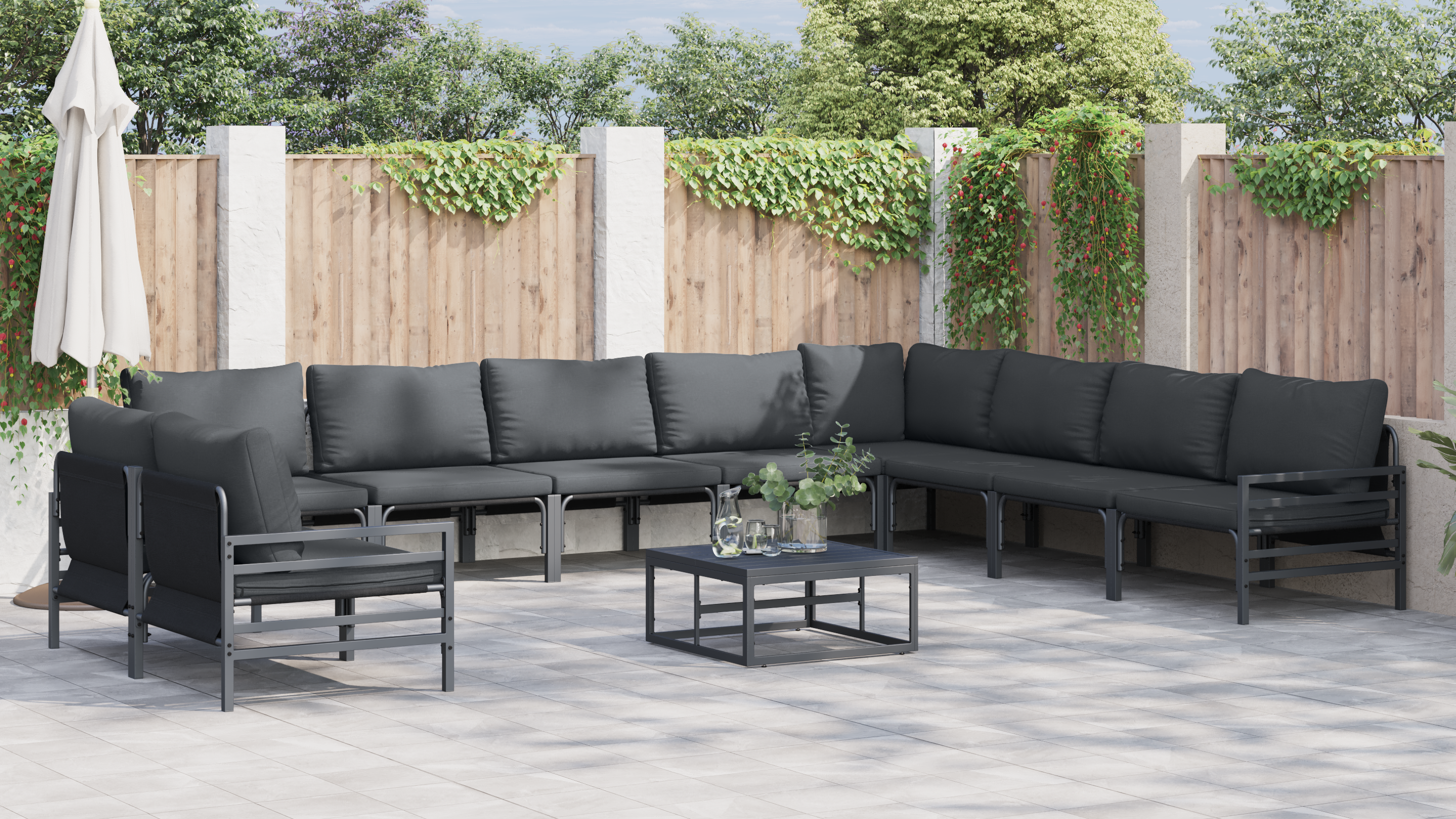 Hagesofa Set 10 pcs Antrasittgrå Stål