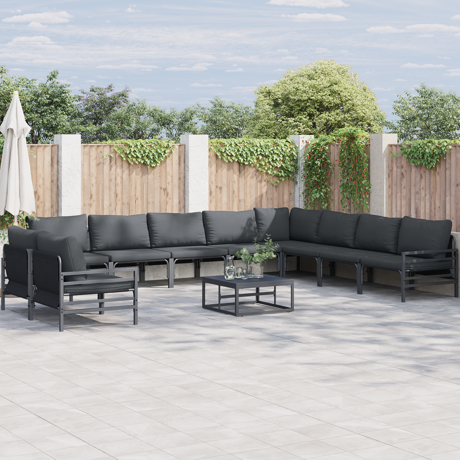 Hagesofa Set 10 pcs Antrasittgrå Stål