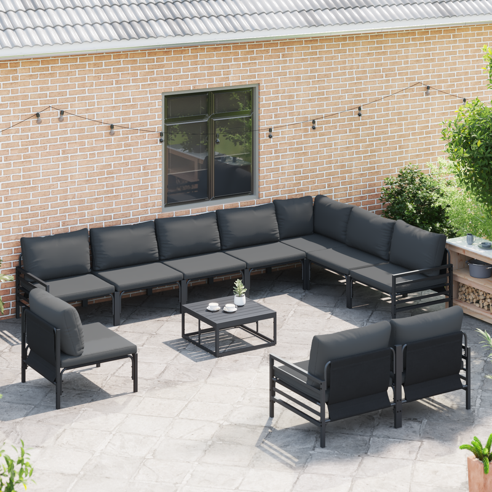Hagesofa Set 10 pcs Antrasittgrå Stål