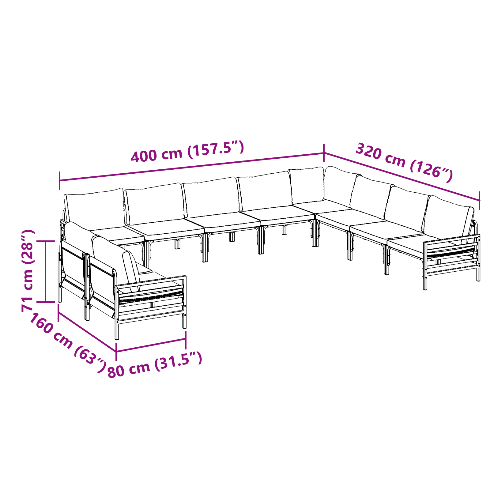 Hagesofa Set 10 pcs Antrasittgrå Stål
