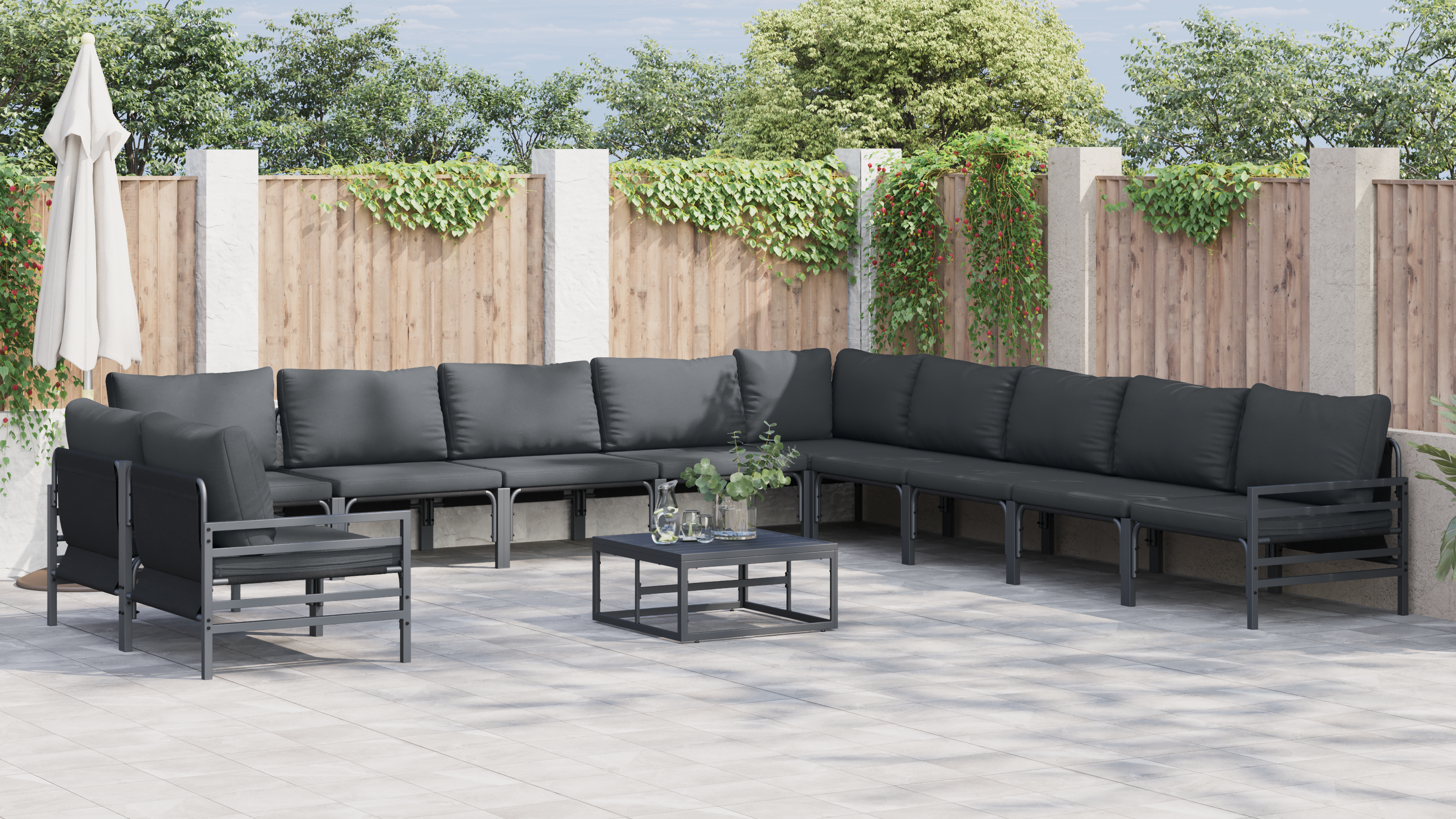Hagesofa Set 11 pcs Antrasittgrå Stål