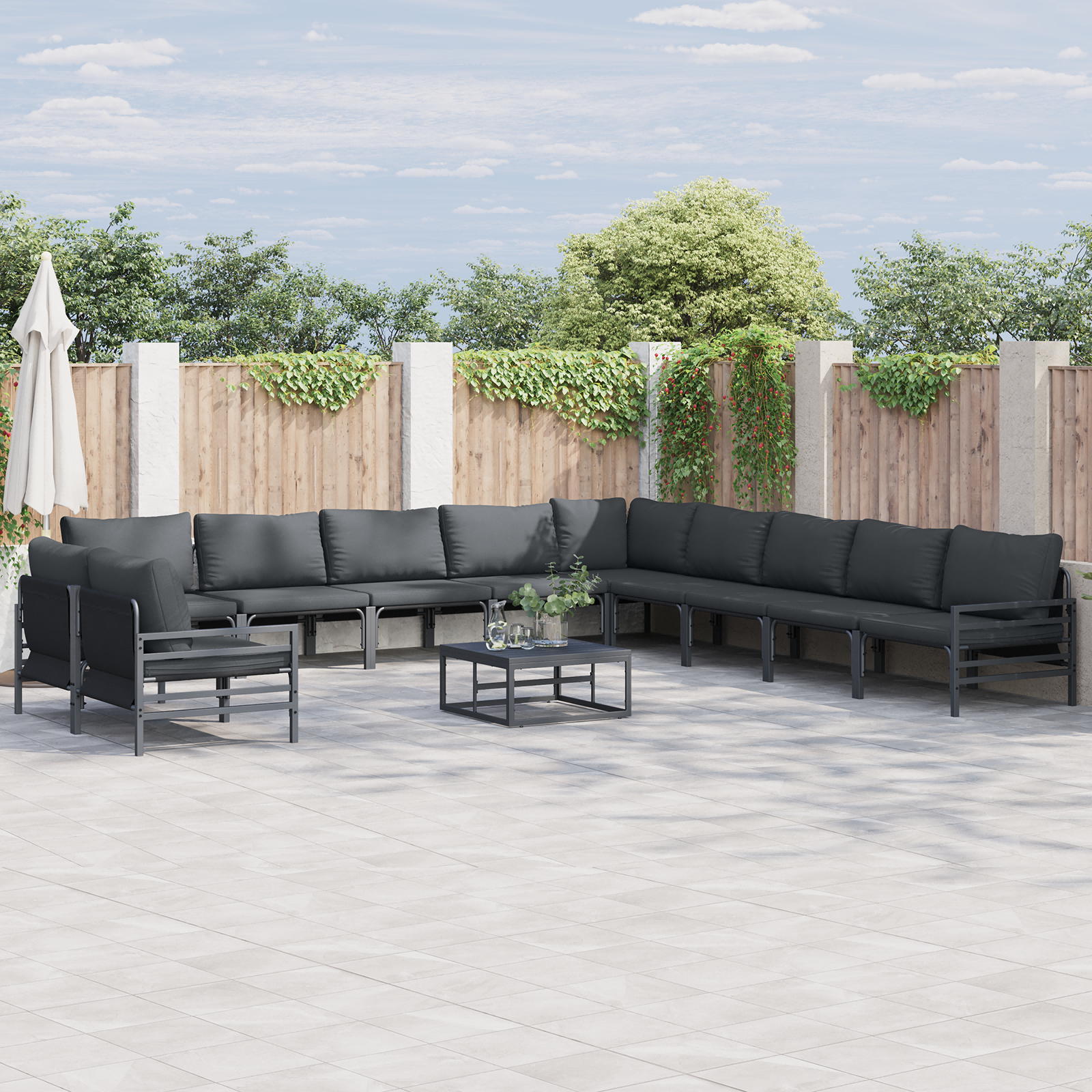 Hagesofa Set 12 pcs Antrasittgrå Stål