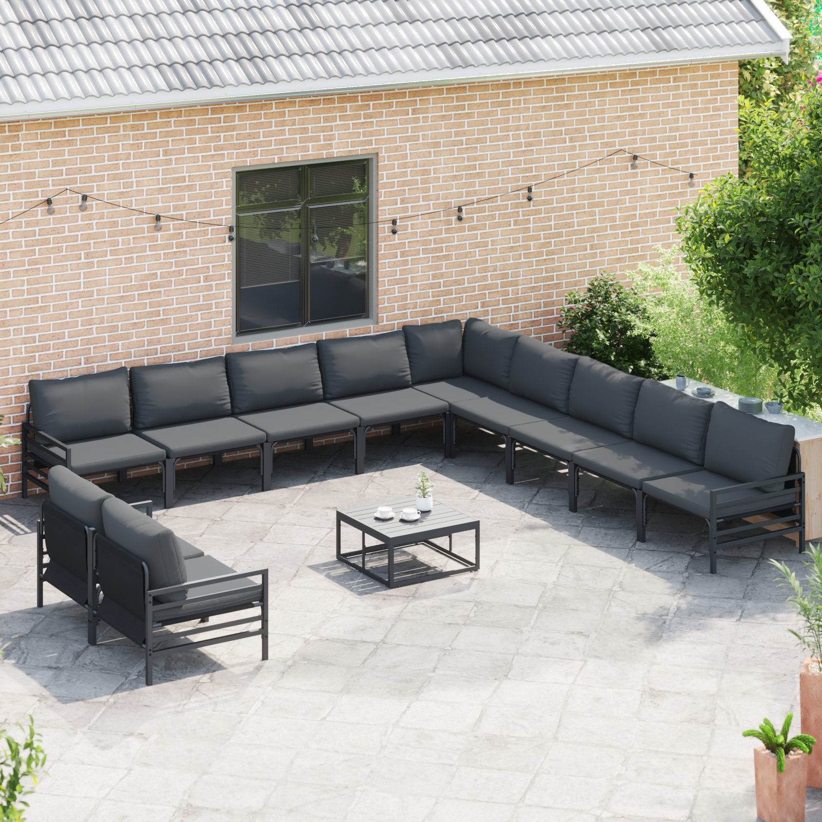 Hagesofa Set 12 pcs Antrasittgrå Stål