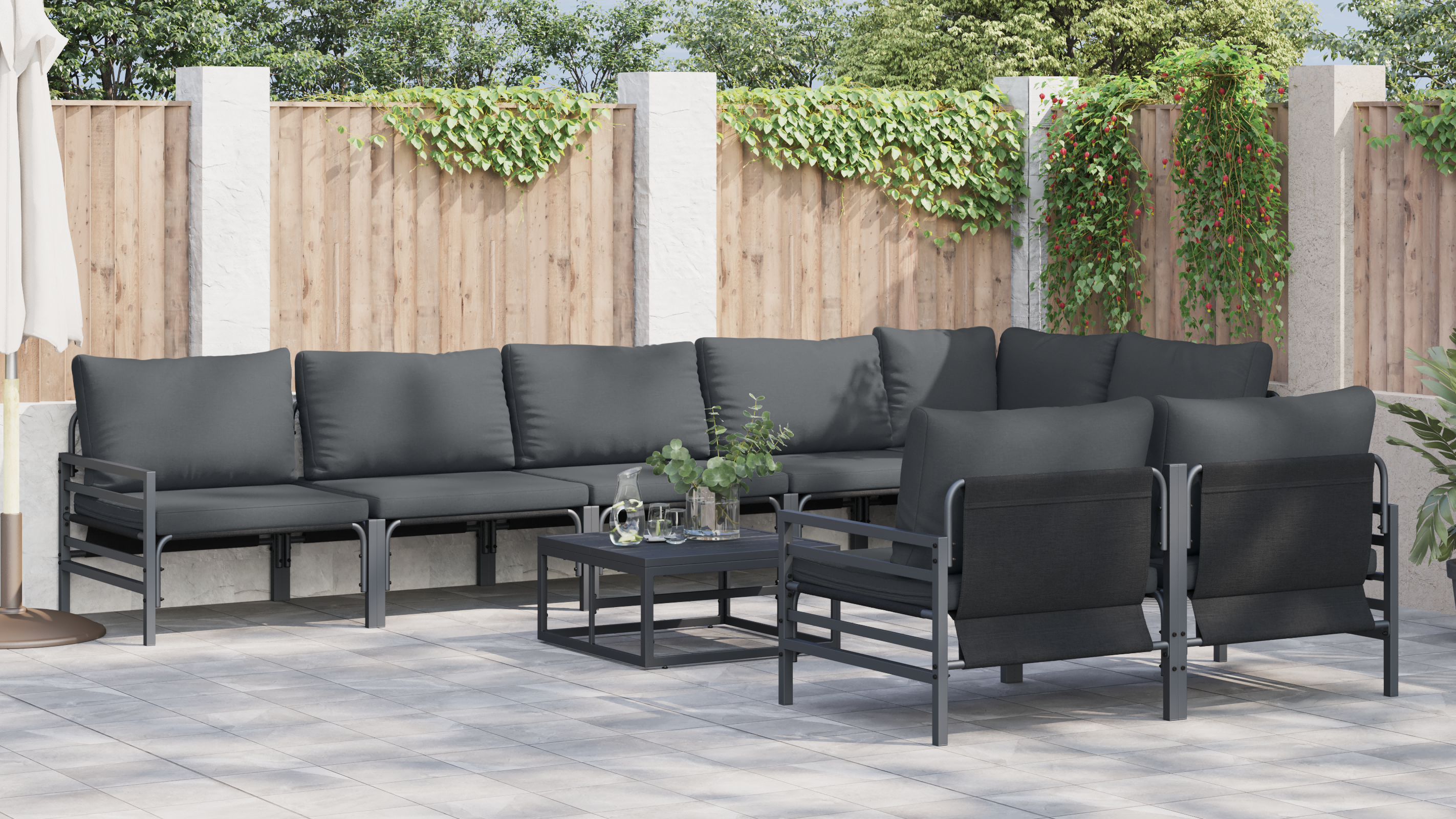 Hagesofa Set 9 pcs Antrasitt Stål