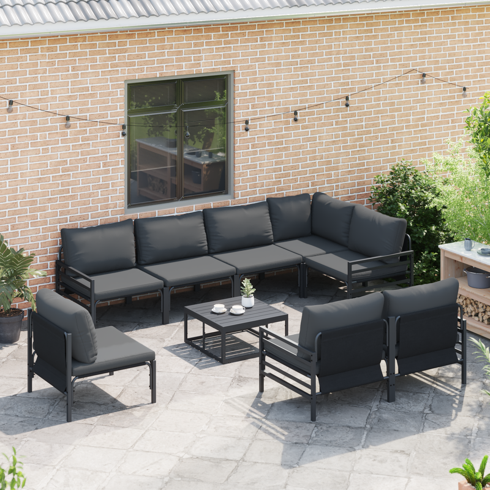 Hagesofa Set 9 pcs Antrasitt Stål