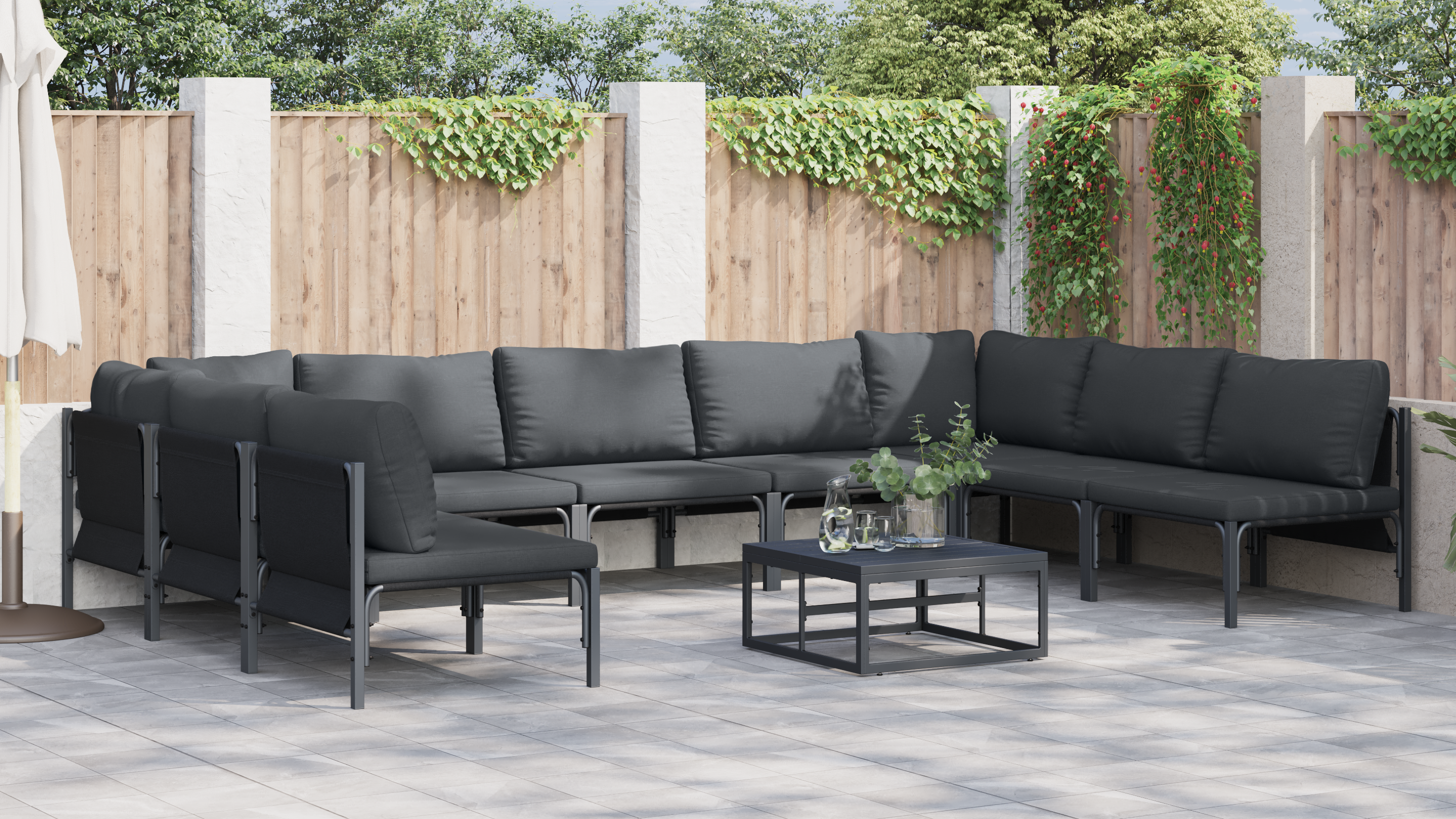 Hagesofa Set 9 pcs Antrasitt Stål