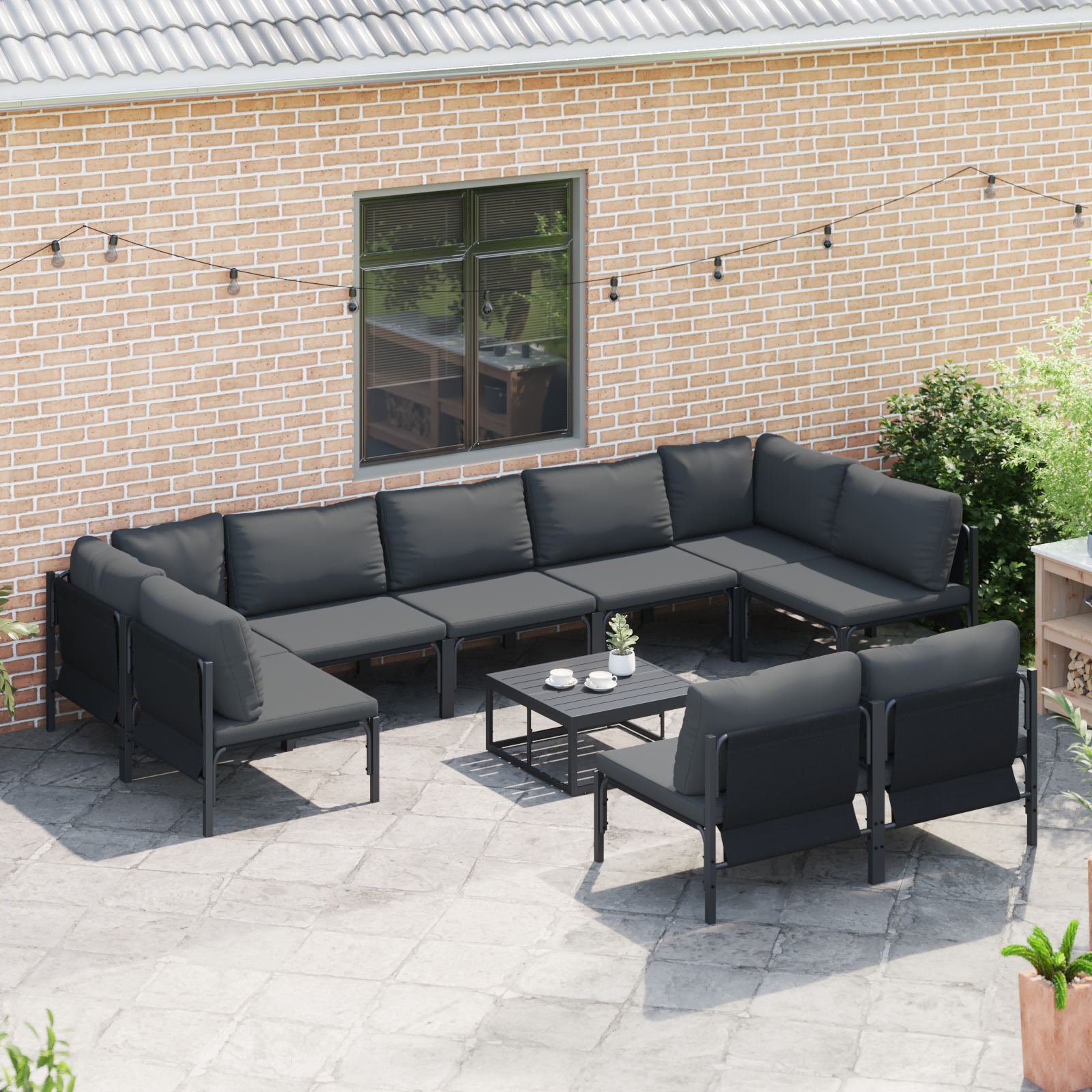 Hagesofa Set 9 pcs Antrasitt Stål