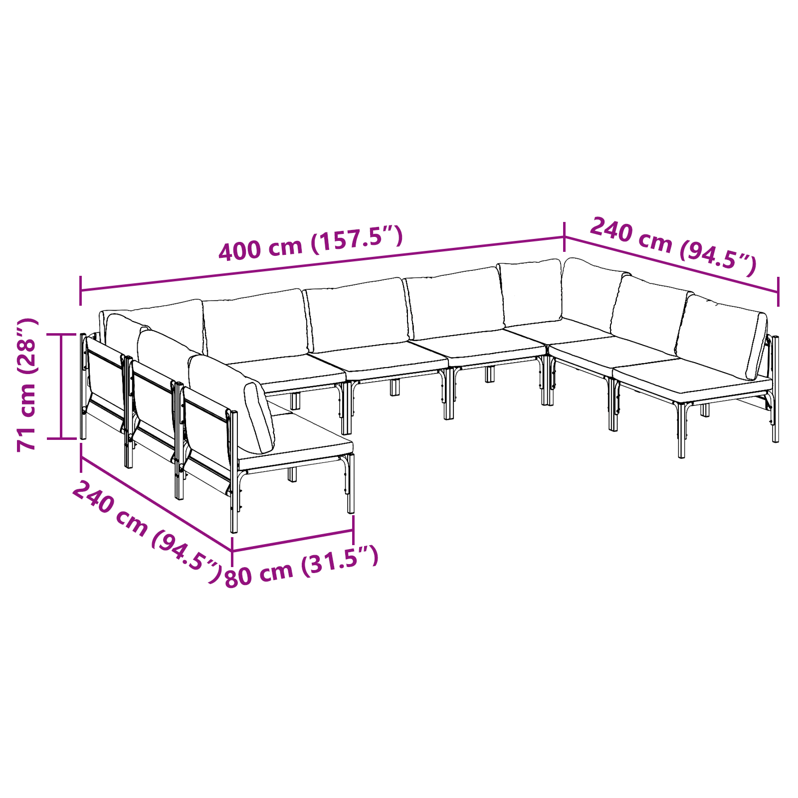 Hagesofa Set 9 pcs Antrasitt Stål