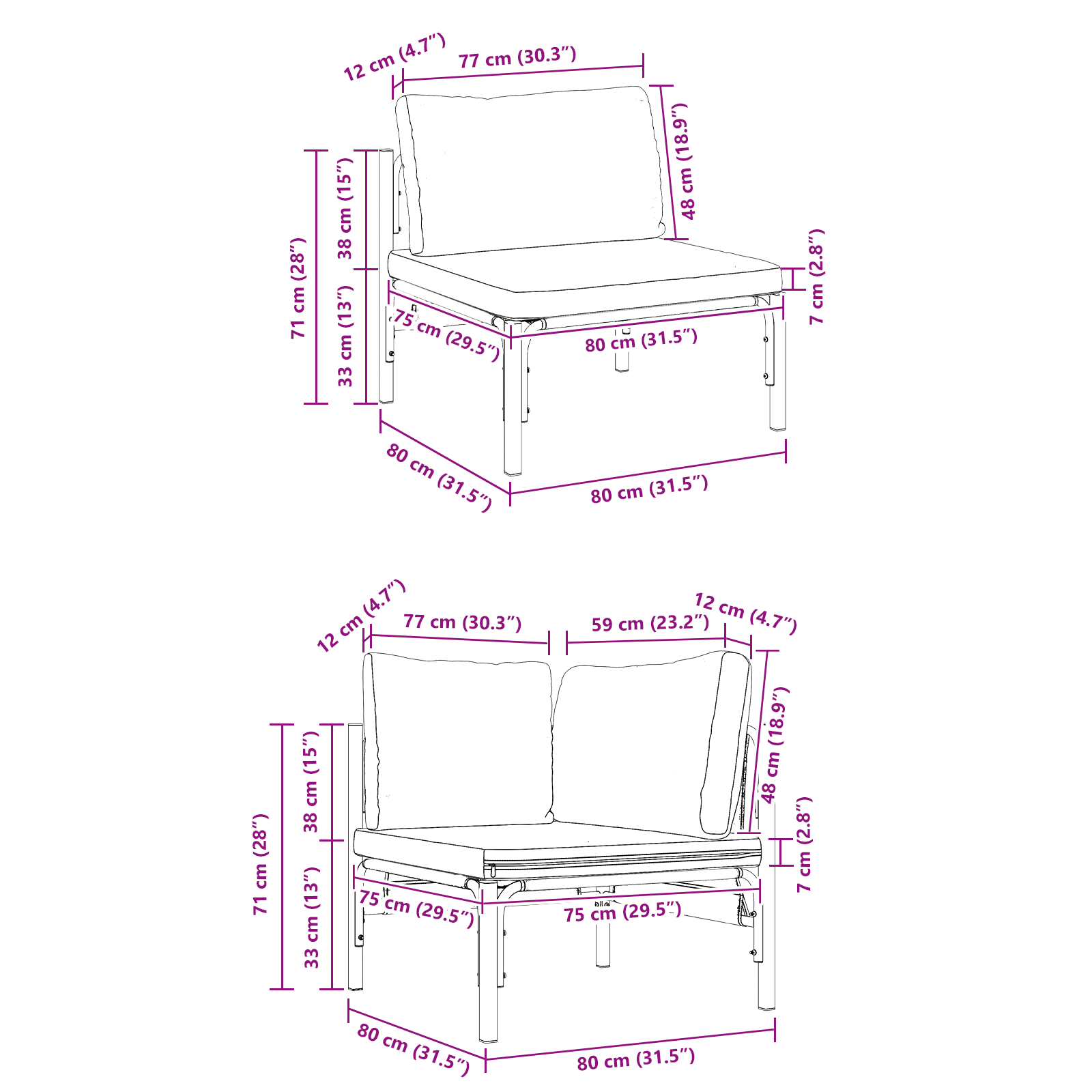 Hagesofa Set 9 pcs Antrasitt Stål