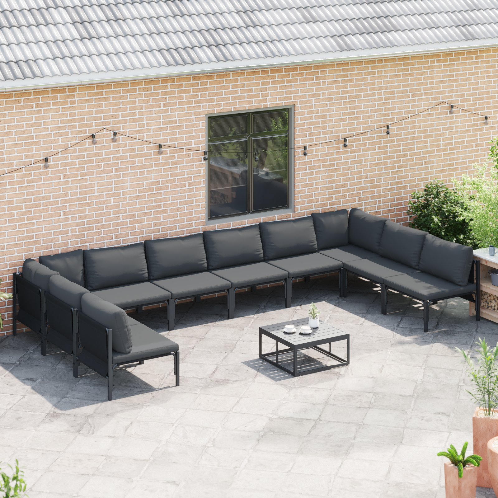 Hagesofa Set 10 pcs Antrasitt Stål