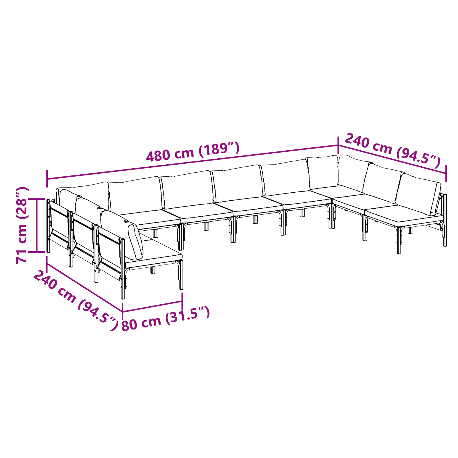 Hagesofa Set 10 pcs Antrasitt Stål