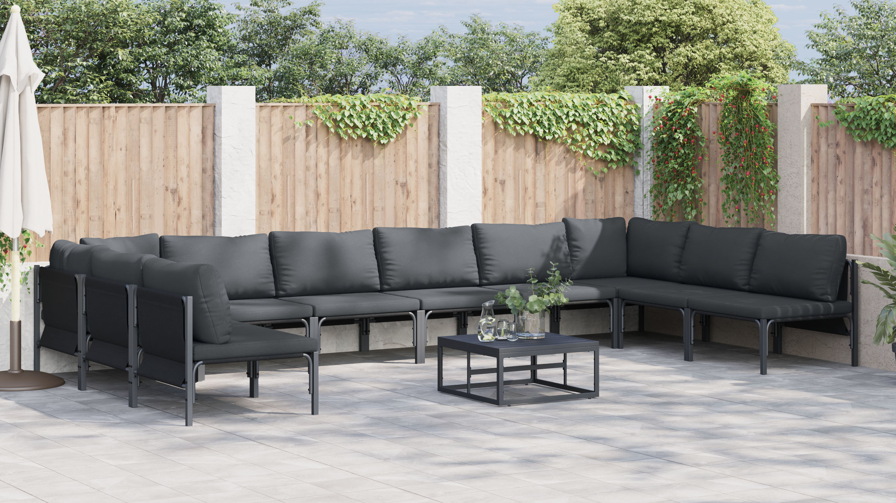 Hagesofa Set 11 pcs Antrasitt Stål