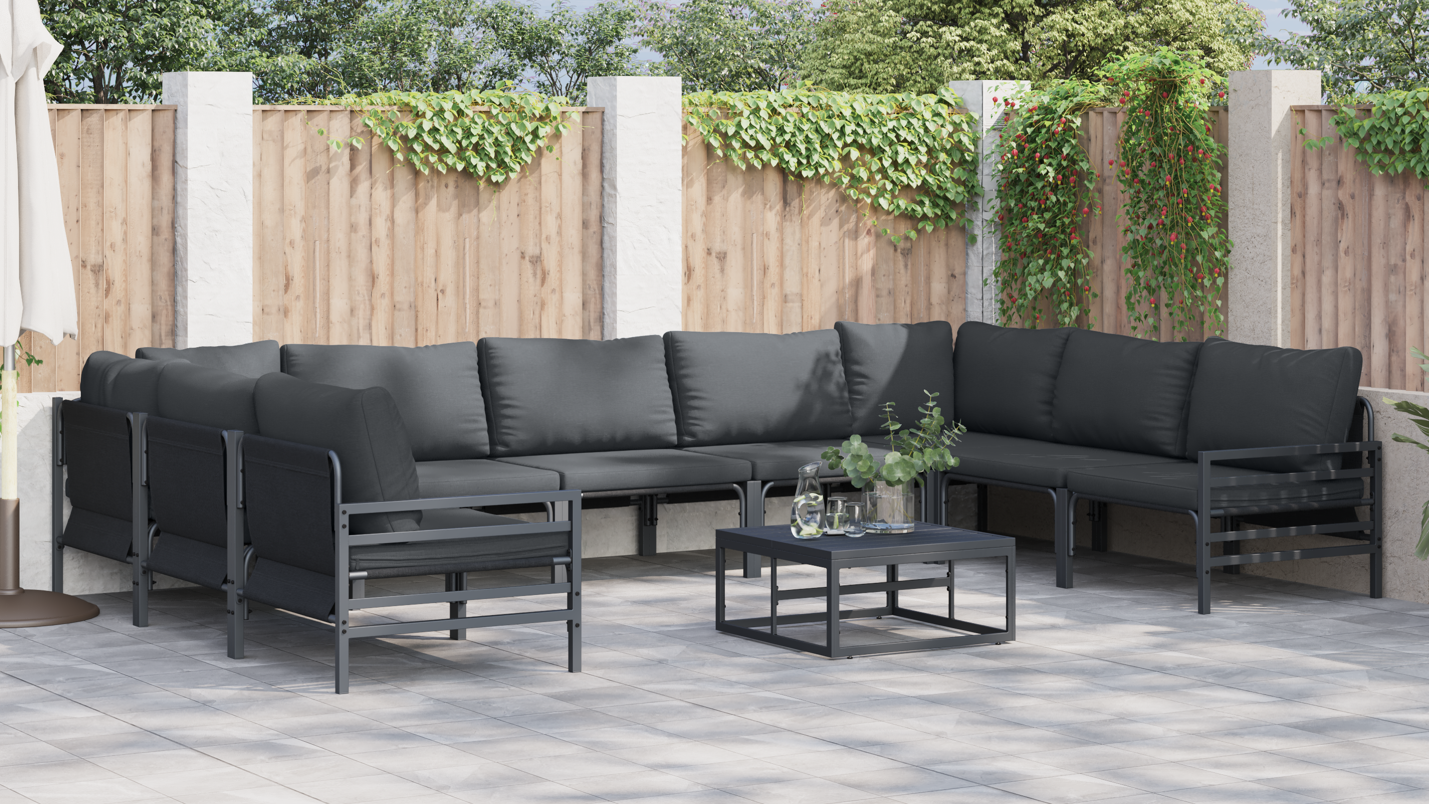 Hagesofa Set 9 pcs Antrasittgrå Stål
