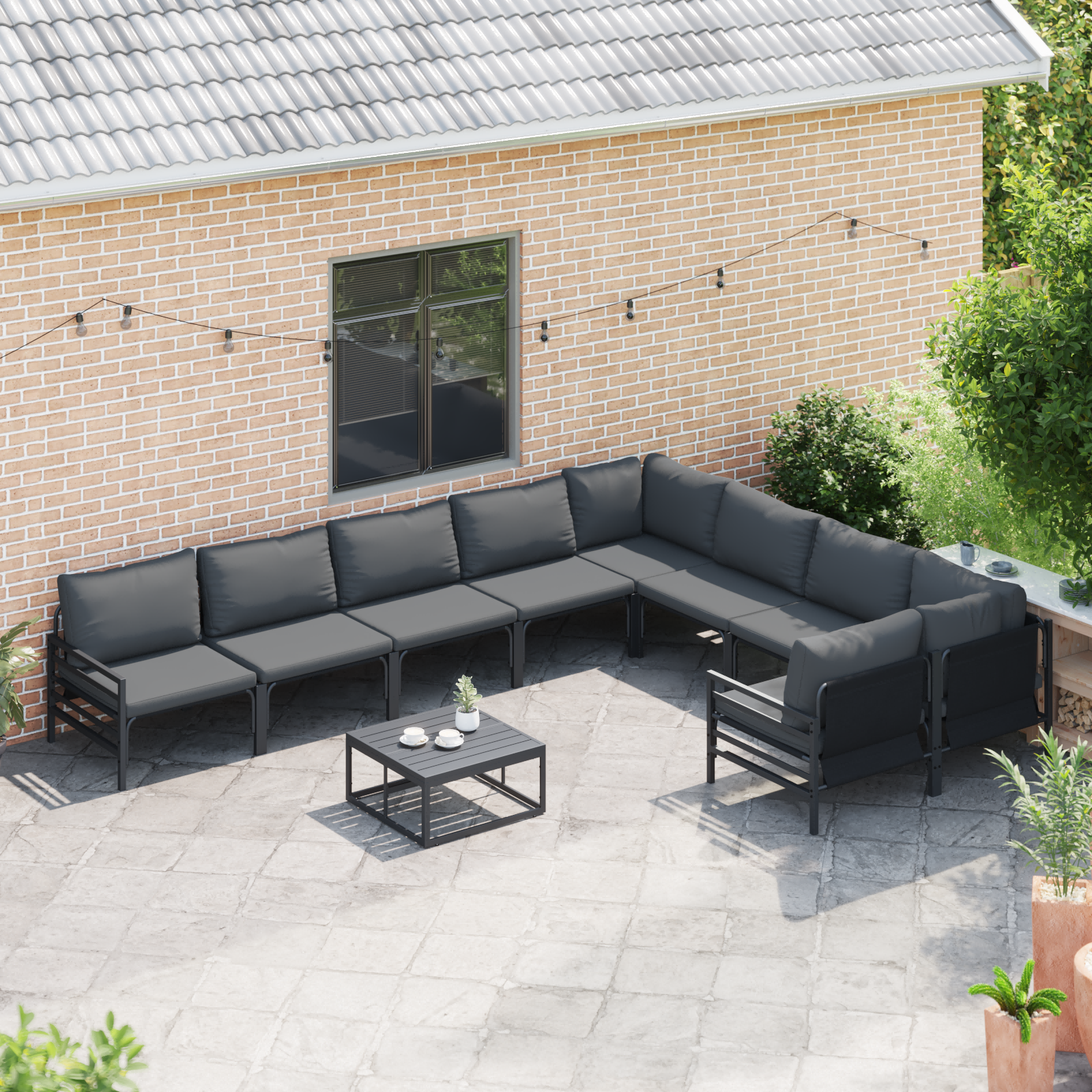 Hagesofa Set 9 pcs Antrasittgrå Stål