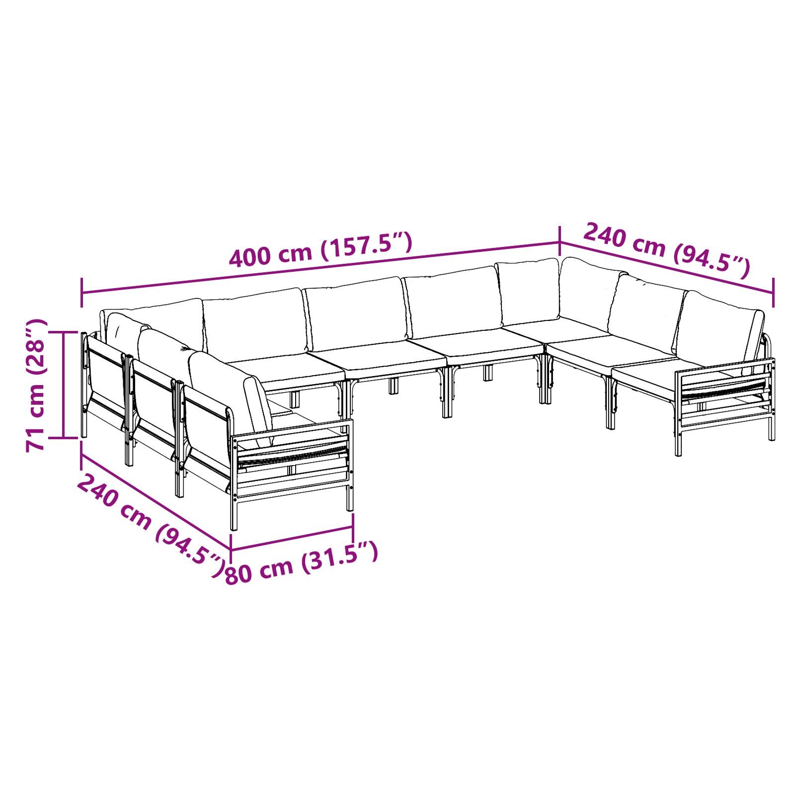 Hagesofa Set 9 pcs Antrasittgrå Stål