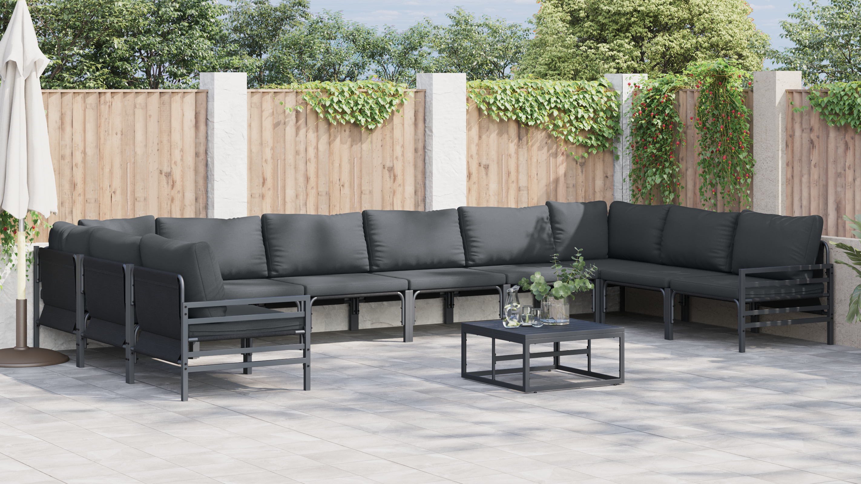 Hagesofa Set 10 pcs Antrasitt Stål