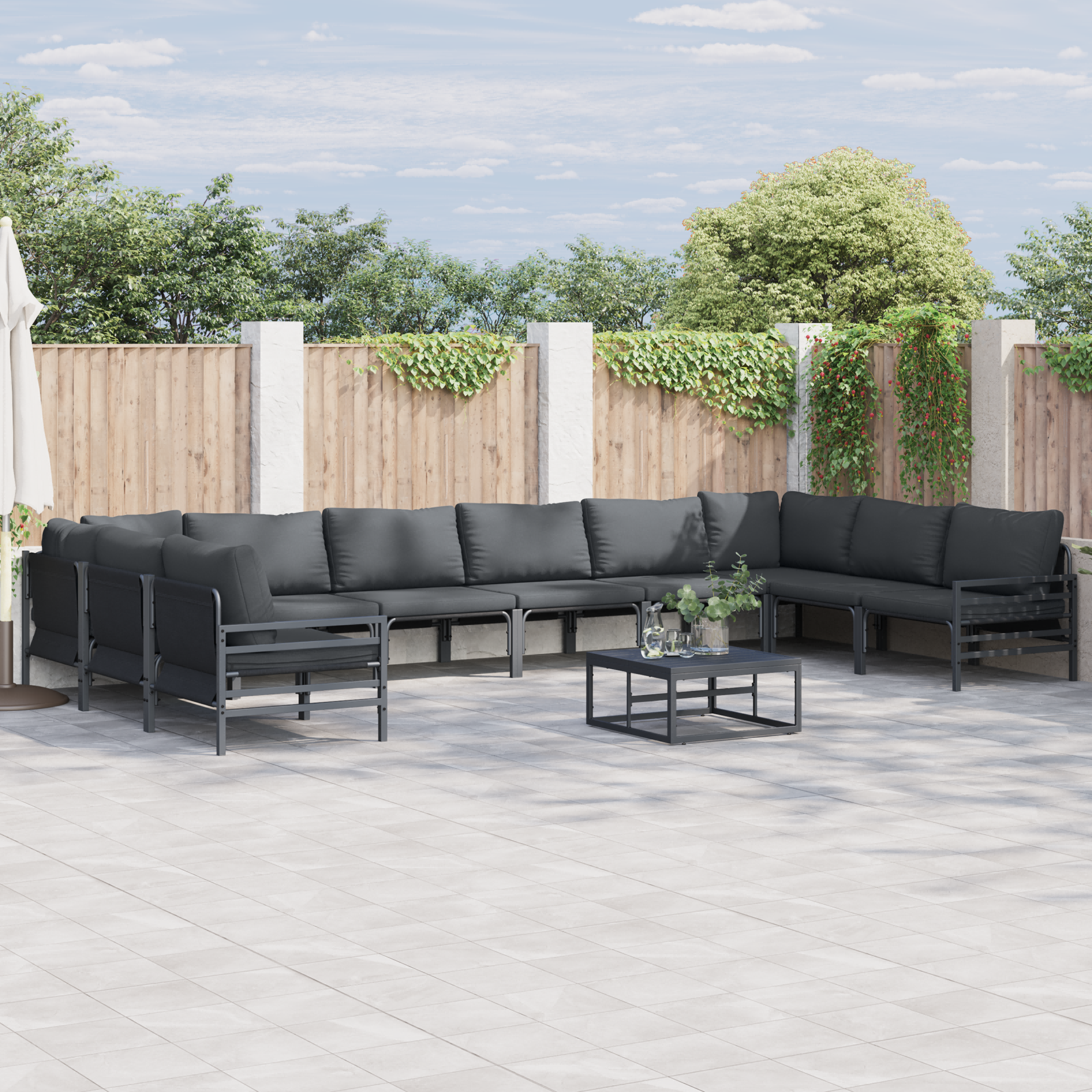 Hagesofa Set 10 pcs Antrasitt Stål