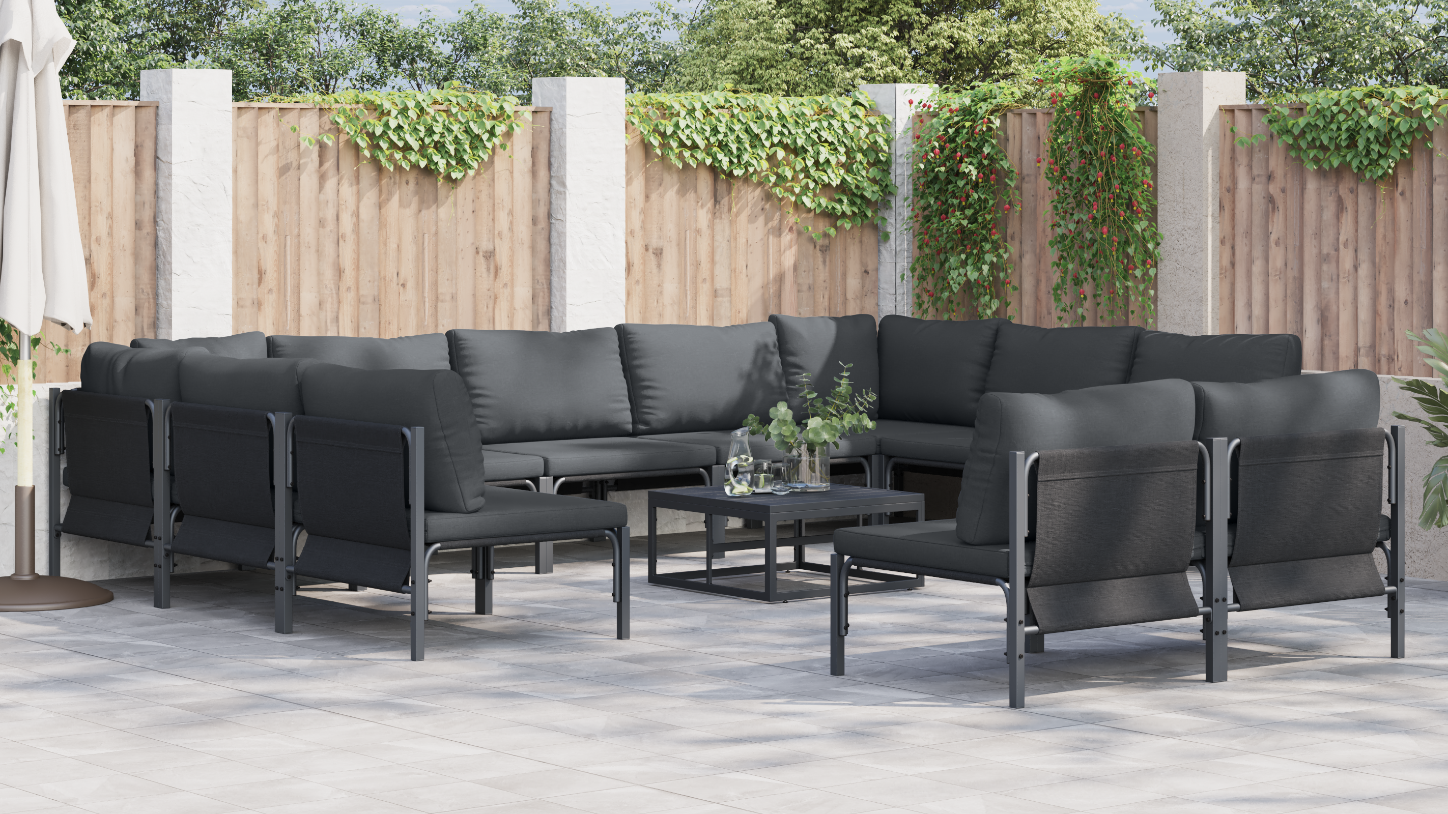 Hagesofa Set 12 pcs Antrasitt Stål