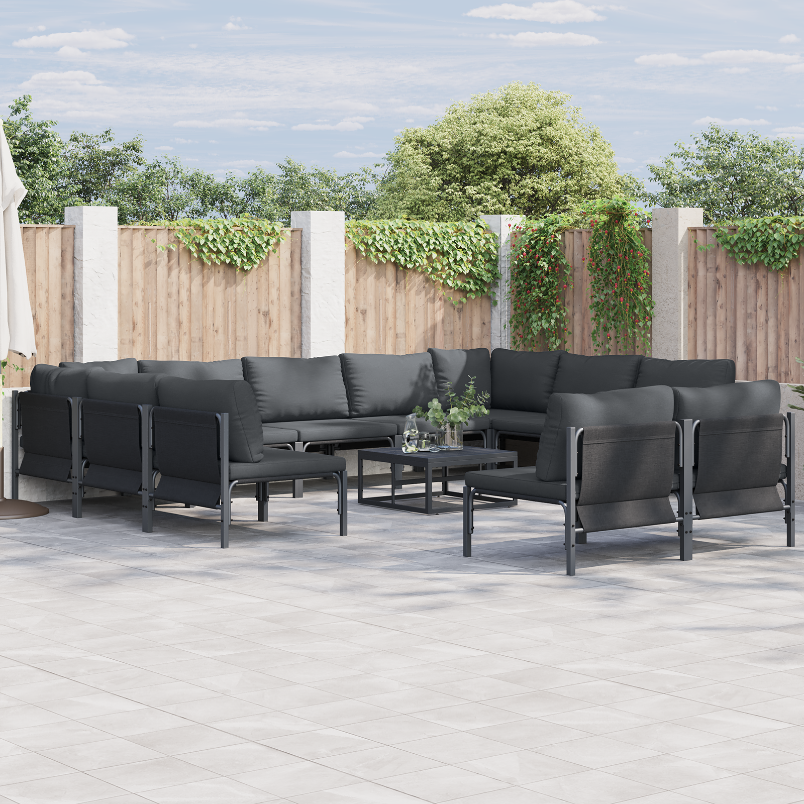 Hagesofa Set 12 pcs Antrasitt Stål