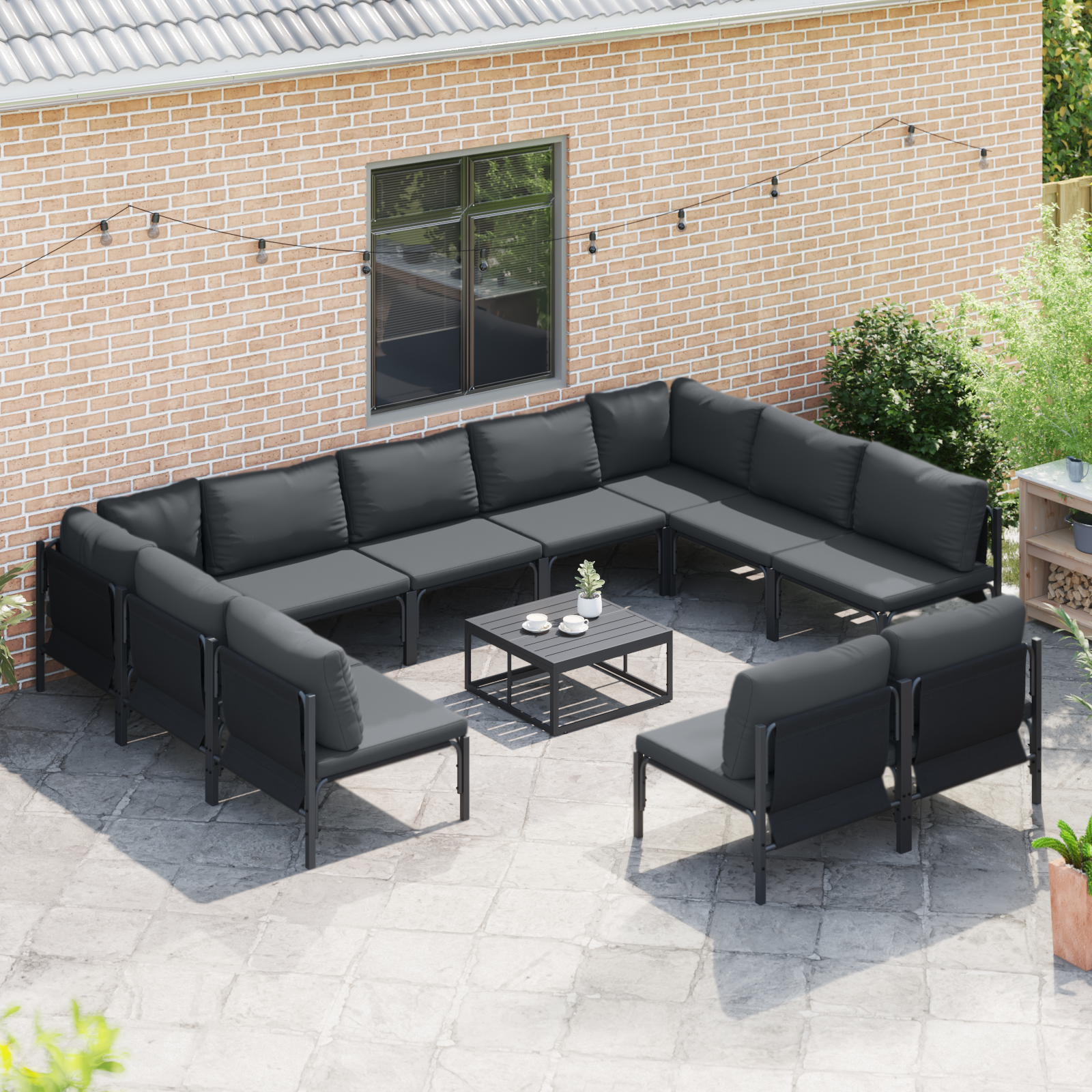 Hagesofa Set 12 pcs Antrasitt Stål