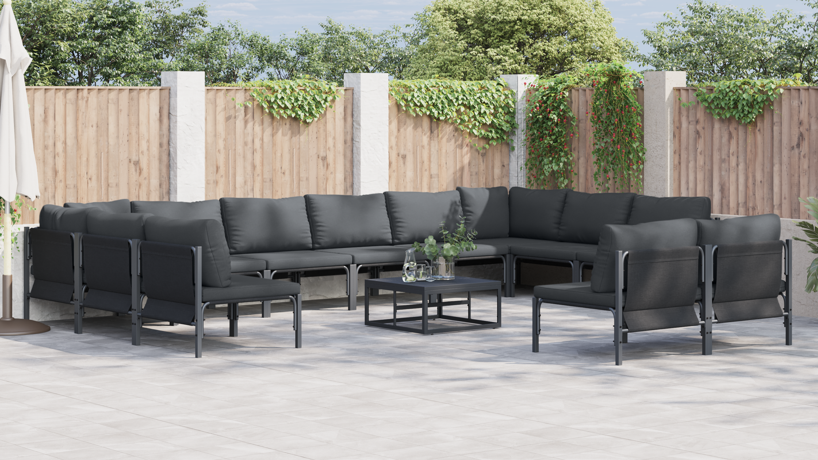 Hagesofa Set 12 pcs Antrasittgrå Stål