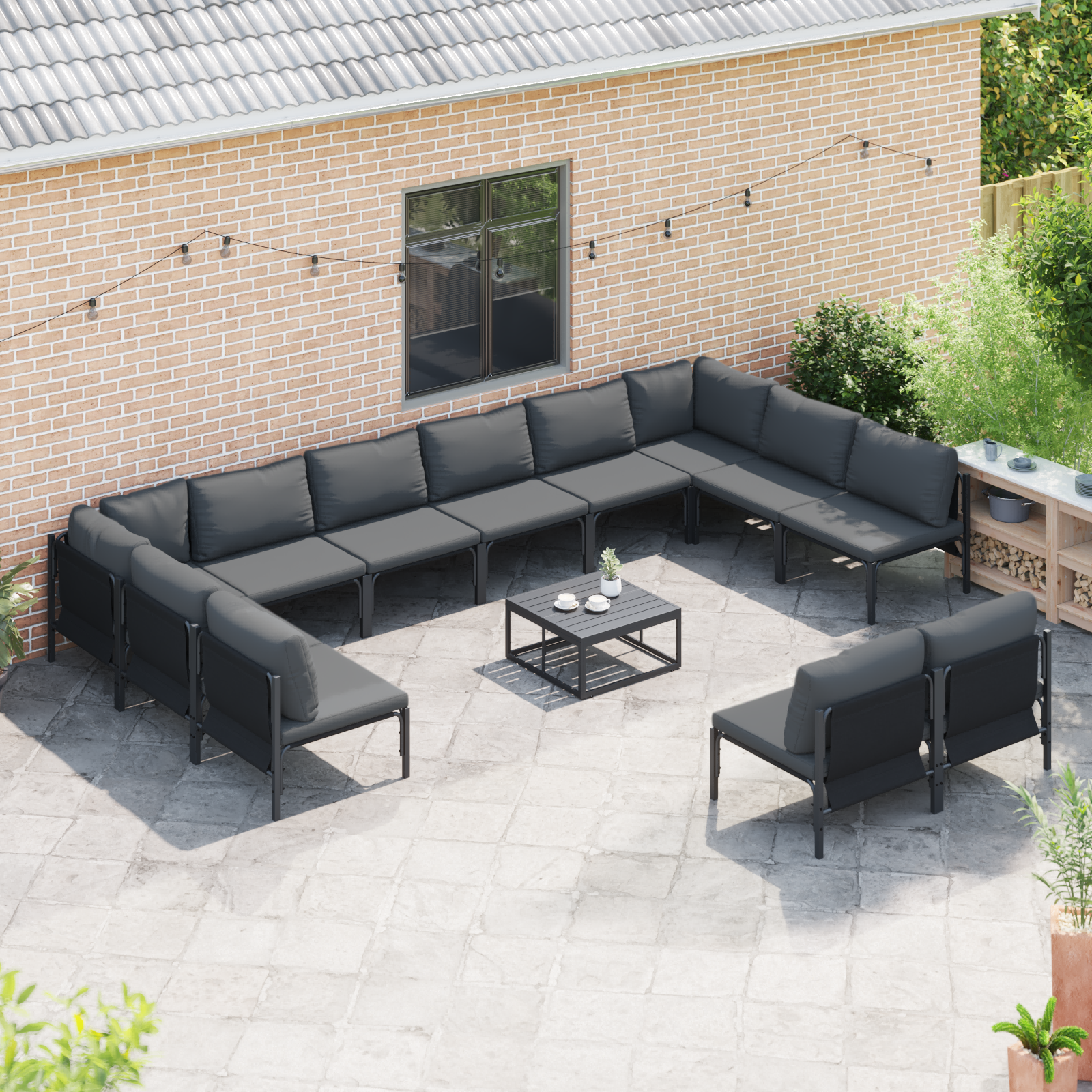 Hagesofa Set 12 pcs Antrasittgrå Stål