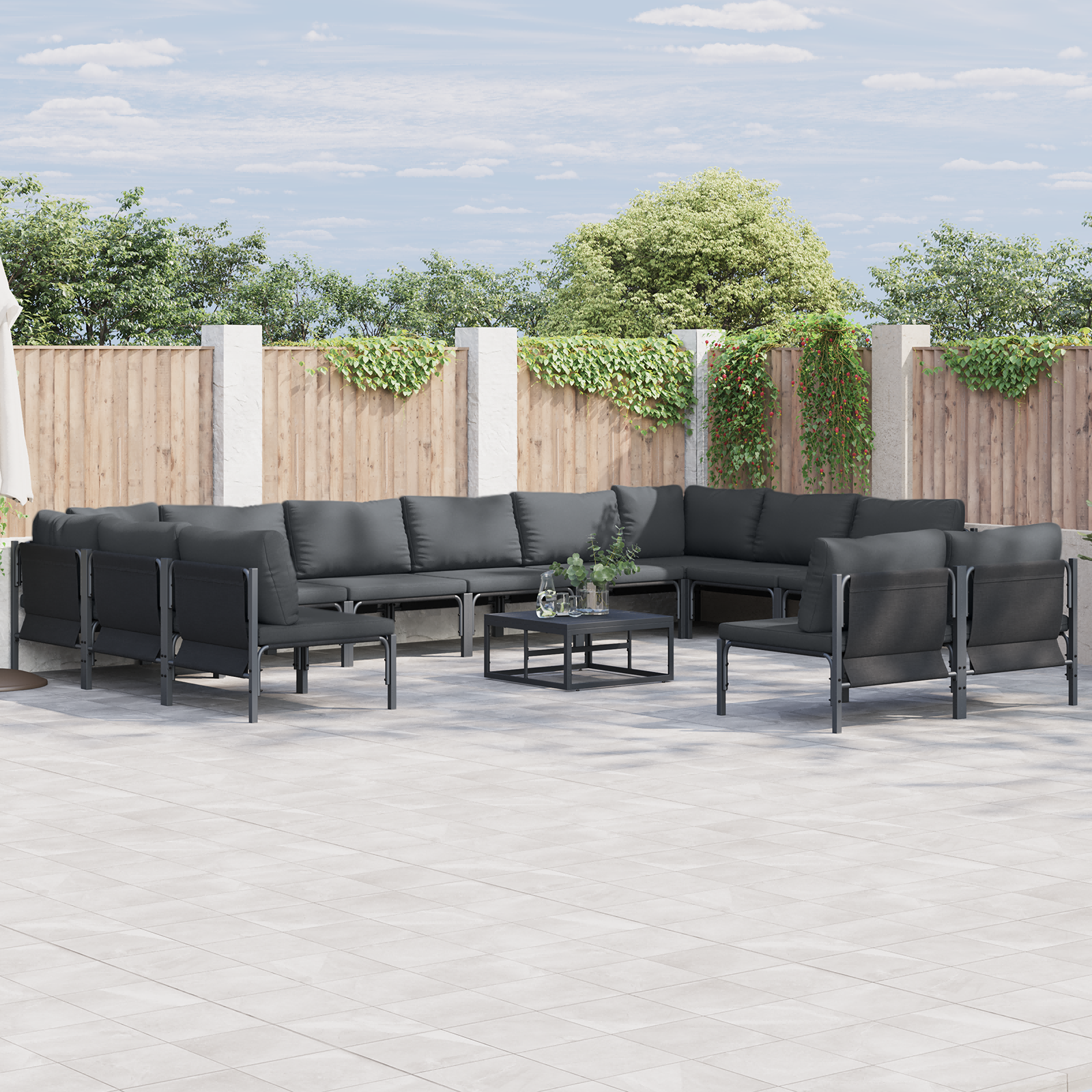 Hagesofa Set 13 pcs Antrasittgrå Stål
