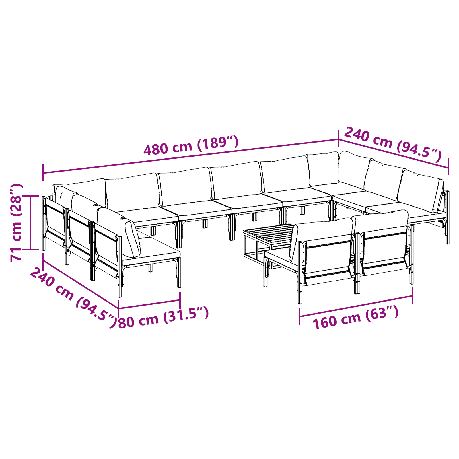 Hagesofa Set 13 pcs Antrasittgrå Stål