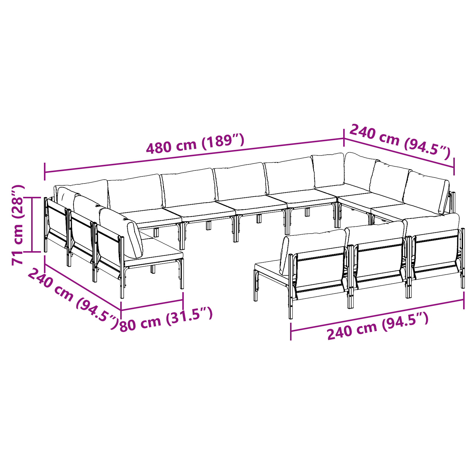 Hagesofa Set 13 pcs Antrasitt Stål