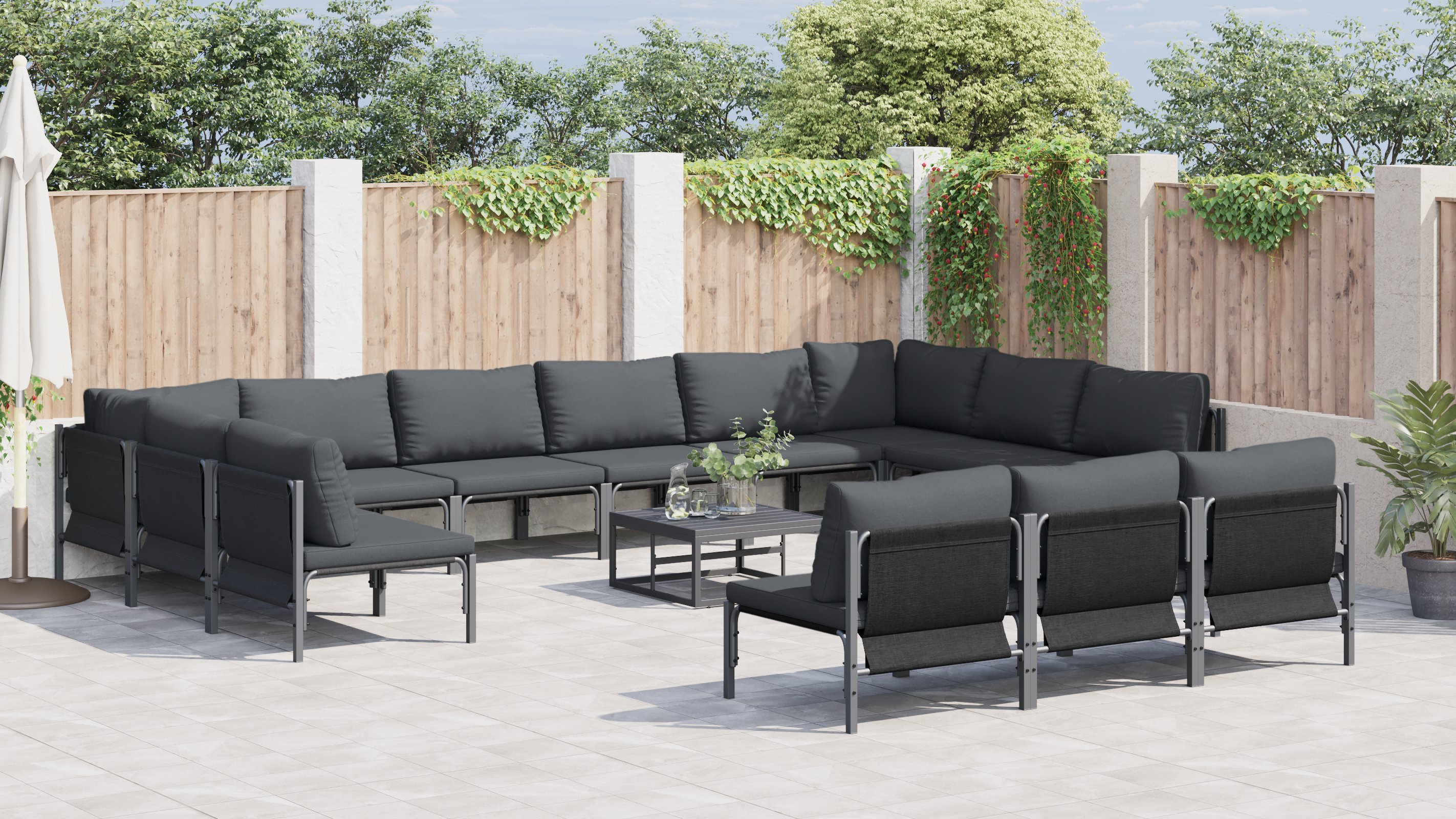 Hagesofa Set 14 pcs Antrasitt Stål