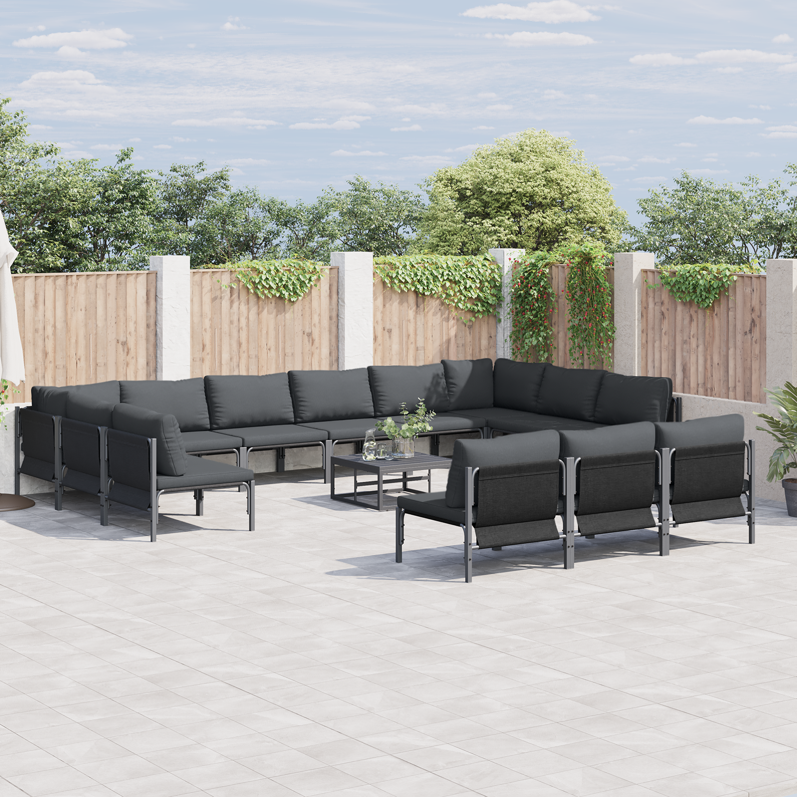 Hagesofa Set 14 pcs Antrasitt Stål