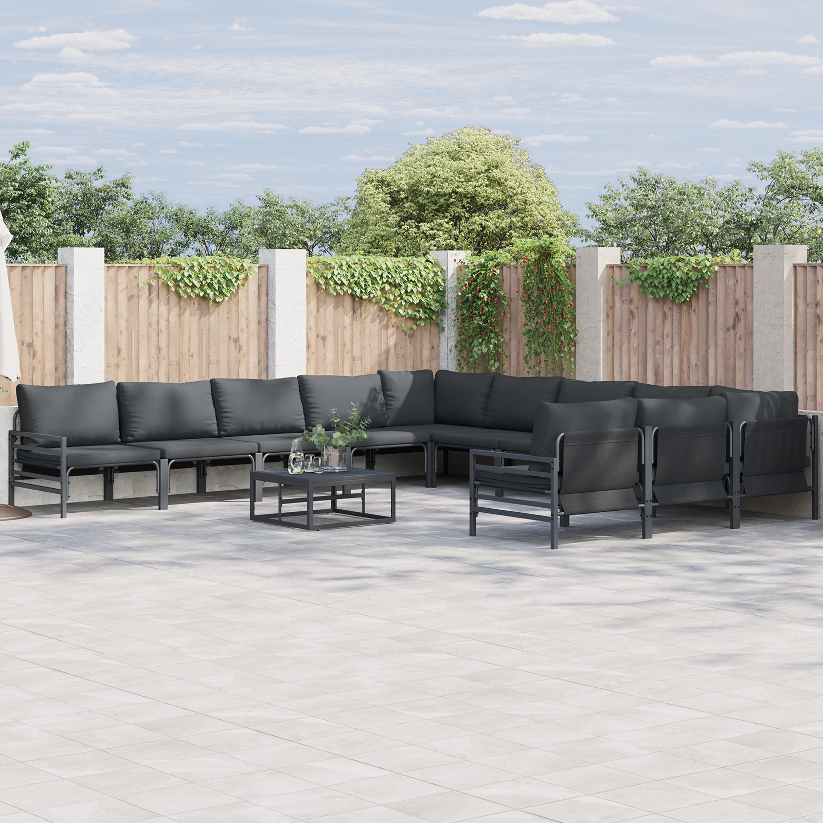 Hagesofa Set 11 pcs Antrasitt Stål