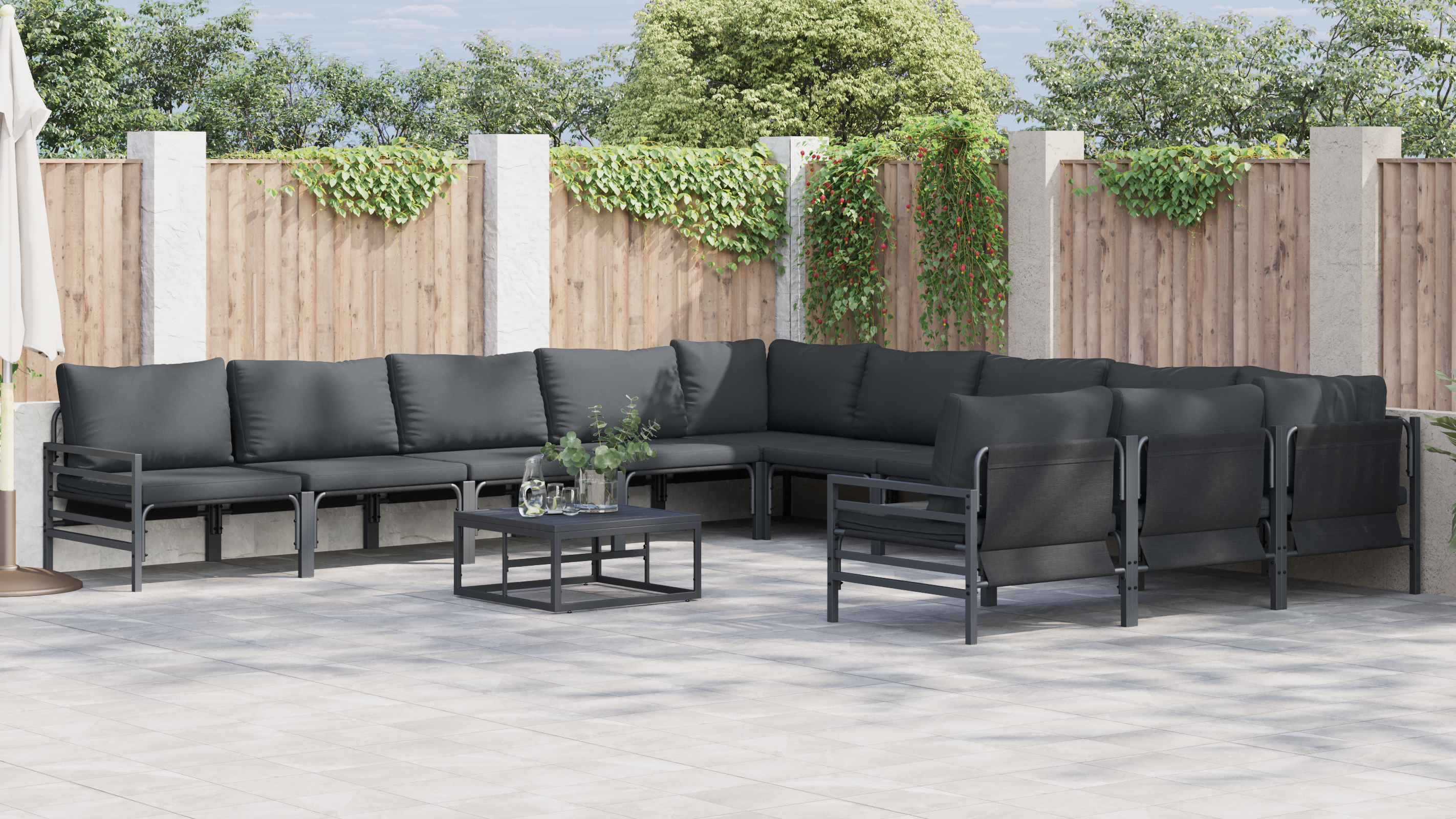 Hagesofa Set 12 pcs Antrasitt Stål