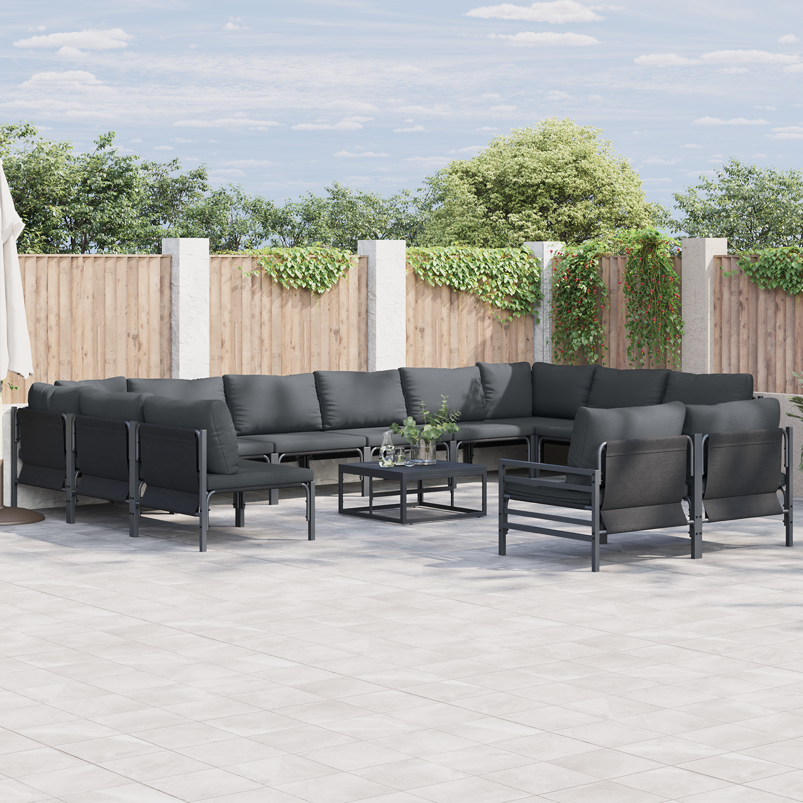 Hagesofa Set 12 pcs Antrasitt Stål