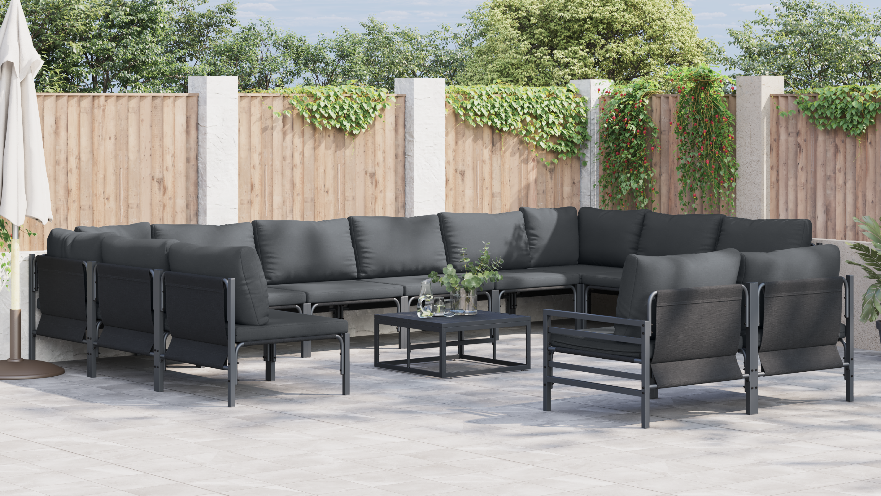 Hagesofa Set 13 pcs Antrasitt Stål
