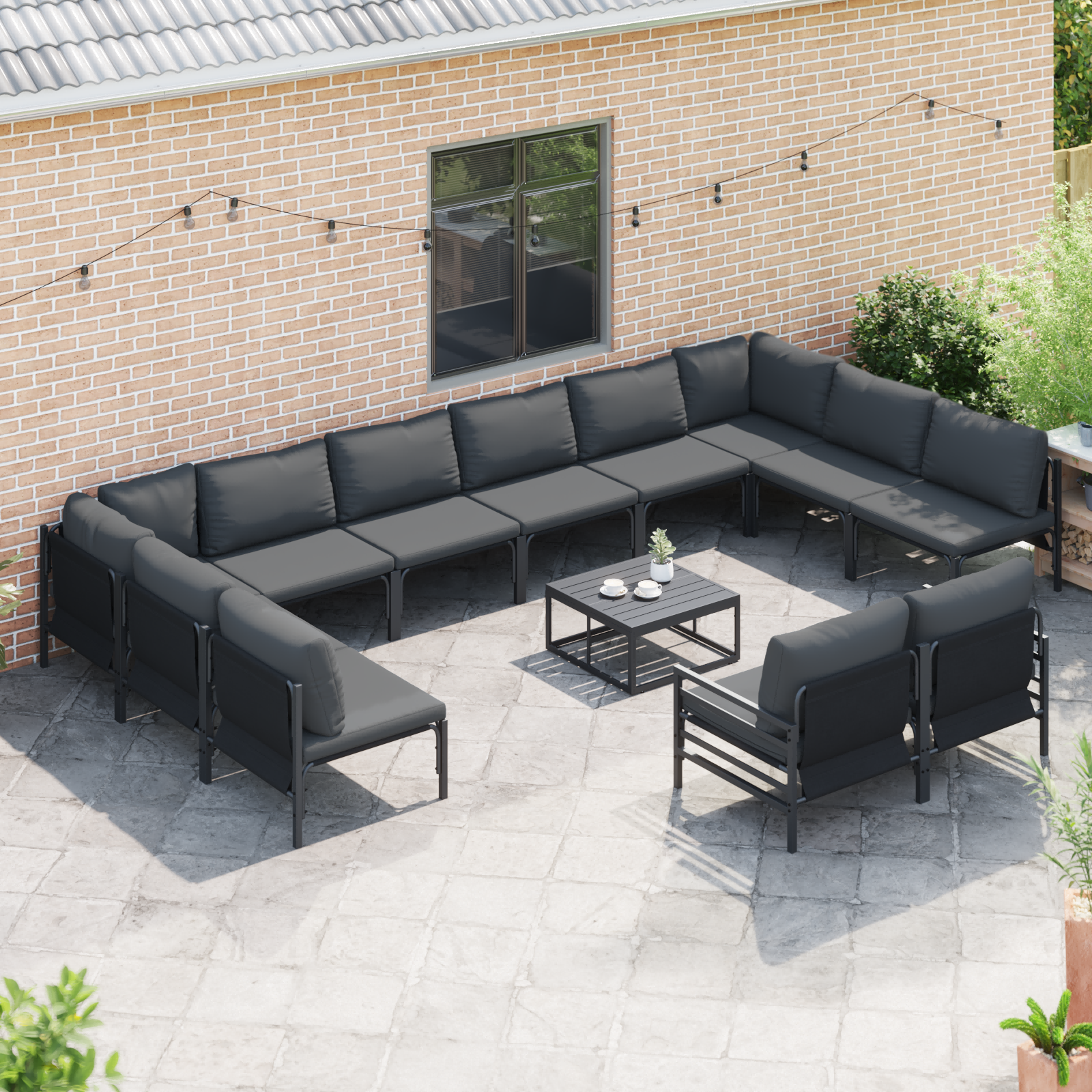 Hagesofa Set 13 pcs Antrasitt Stål