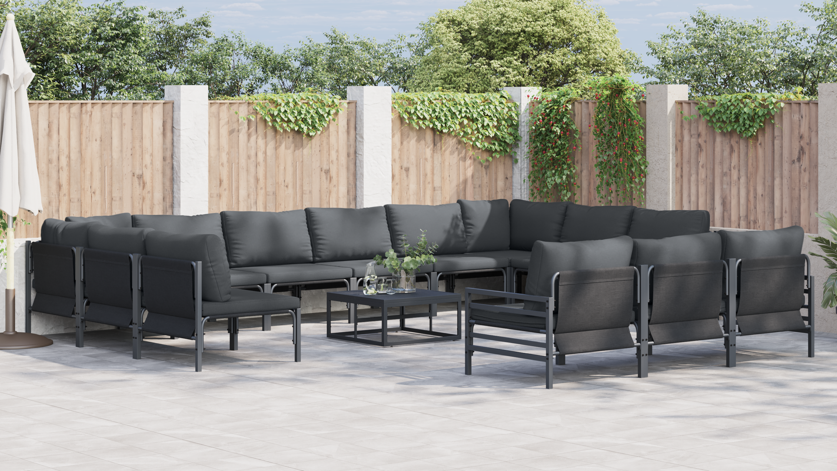 Hagesofa Set 14 pcs Antrasitt Stål