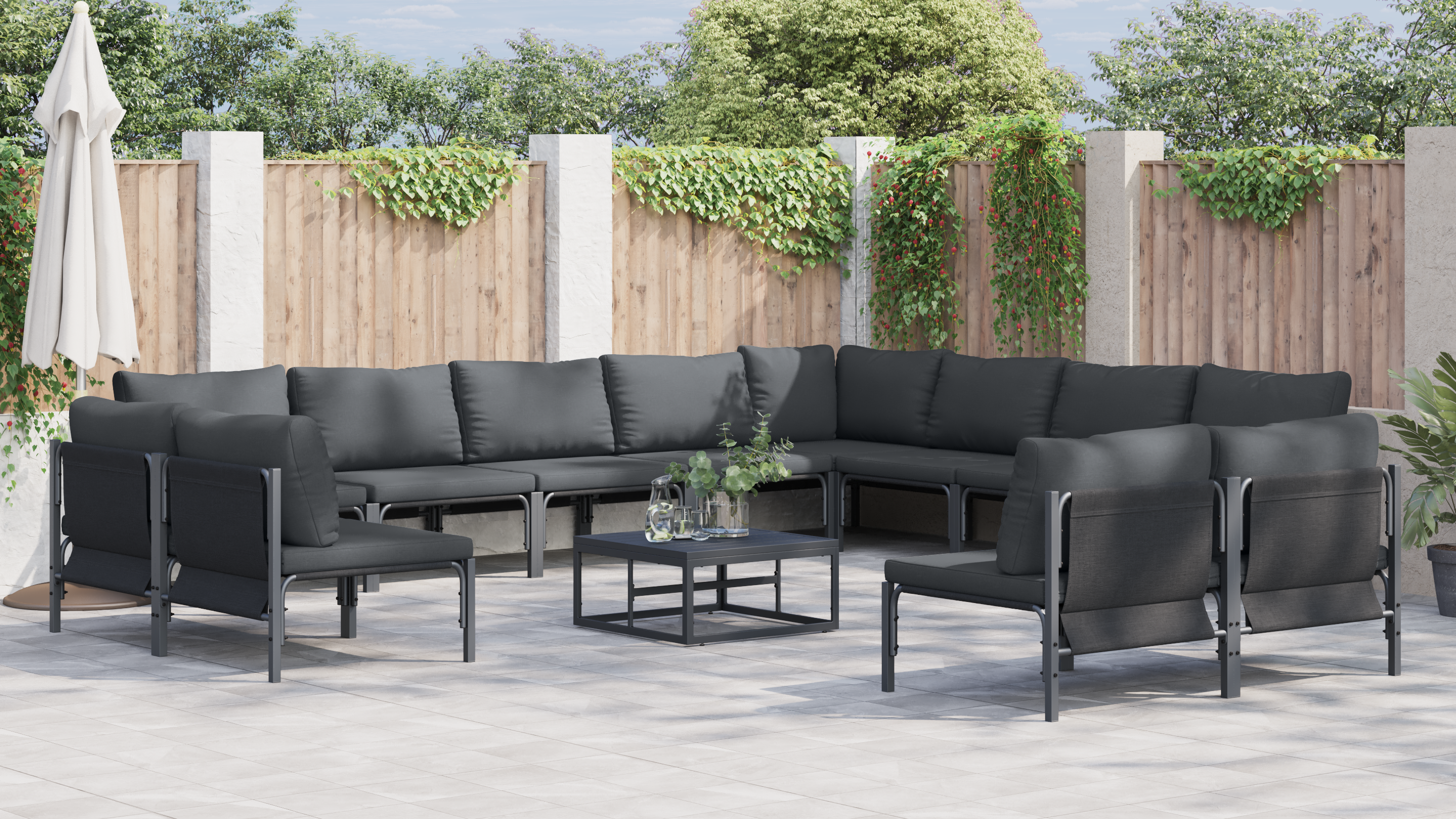 Hagesofa Set 12 pcs Antrasitt Stål
