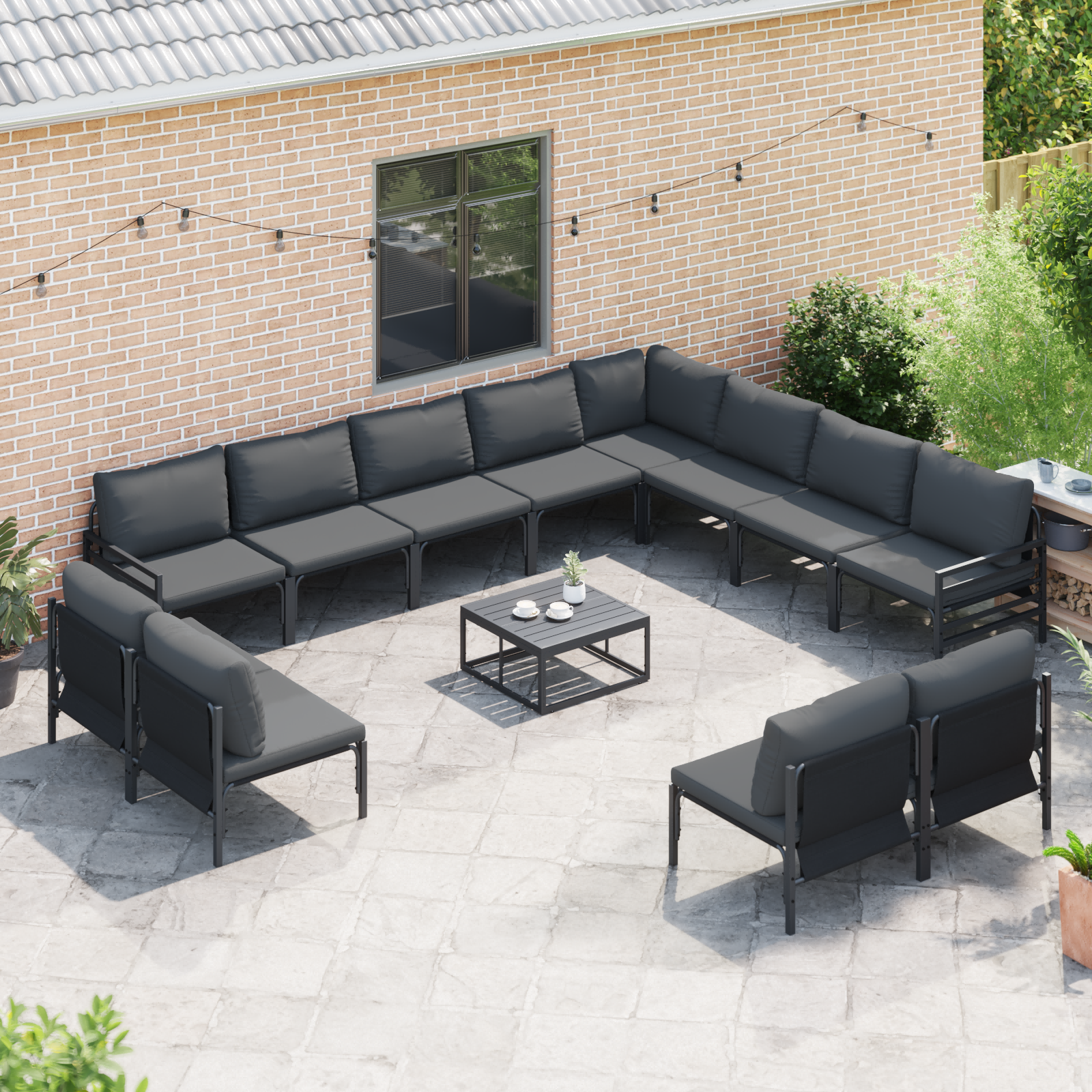 Hagesofa Set 13 pcs Antrasitt Stål
