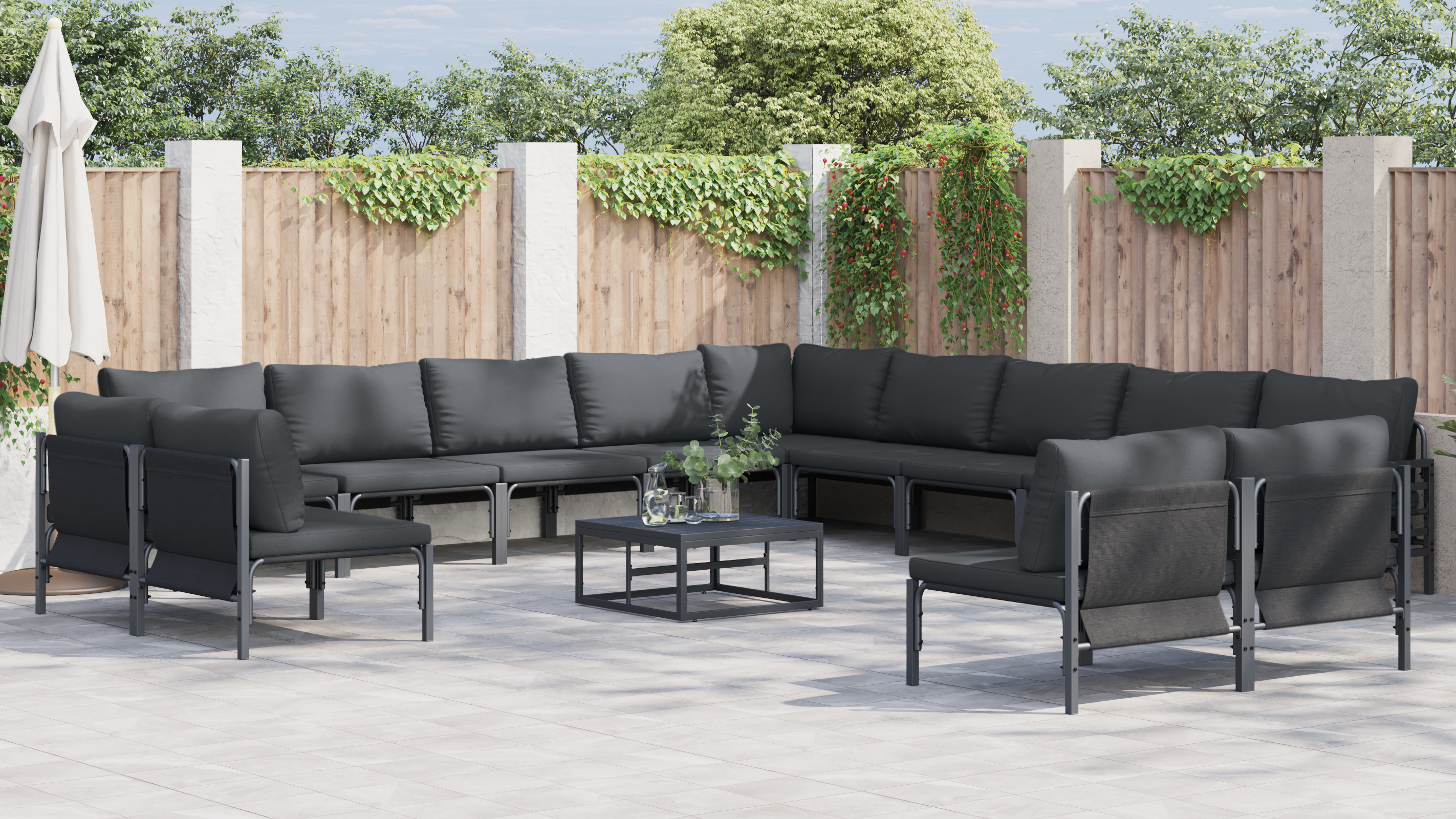 Hagesofa Set 14 pcs Antrasitt Stål
